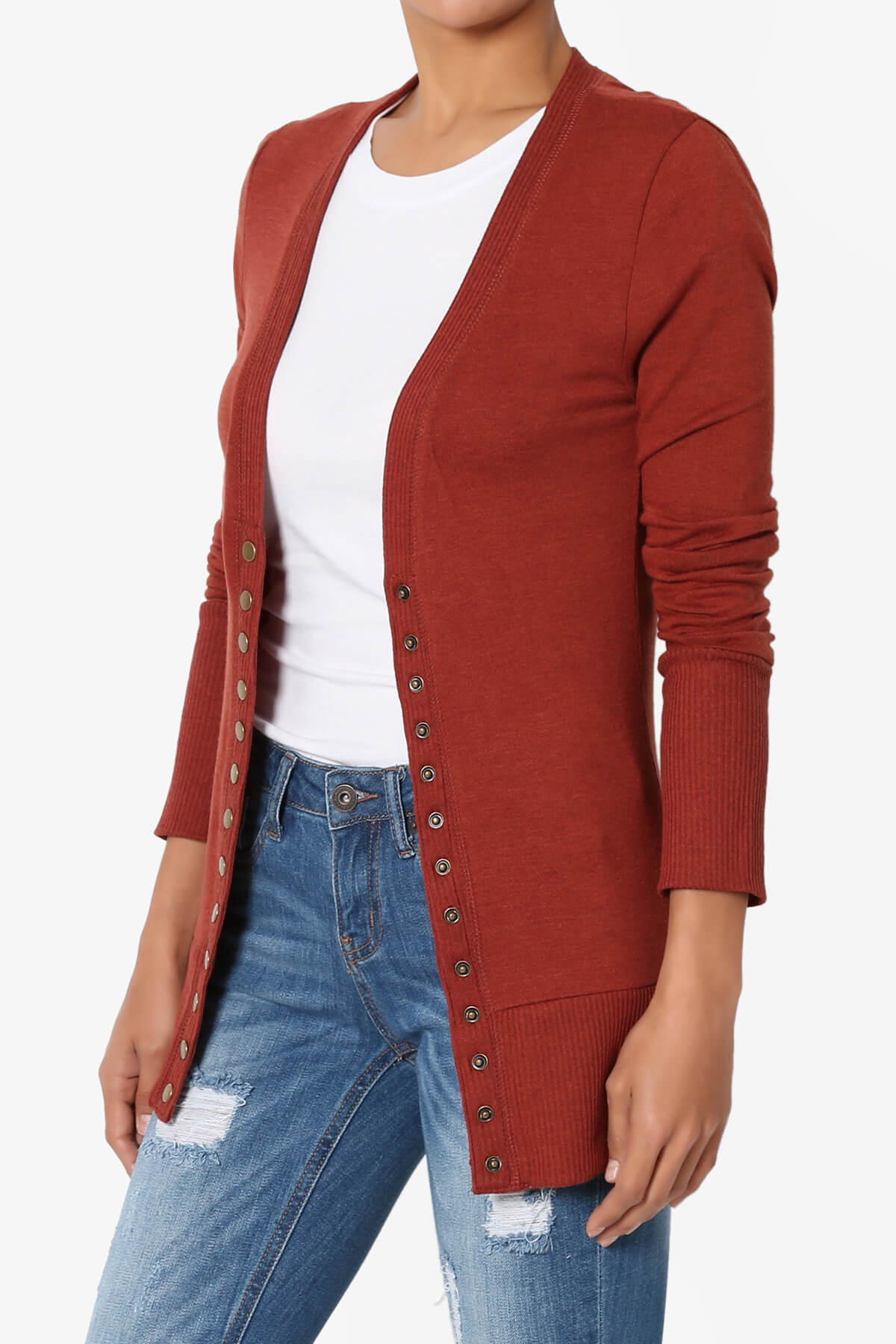 Braeden Snap Button V-Neck Cardigan DARK RUST_3