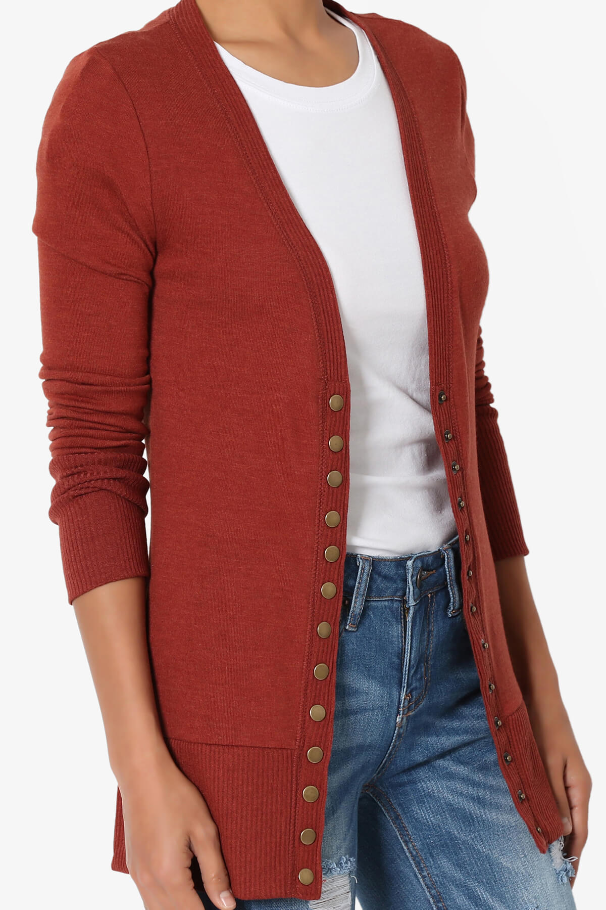 Braeden Snap Button V-Neck Cardigan DARK RUST_5