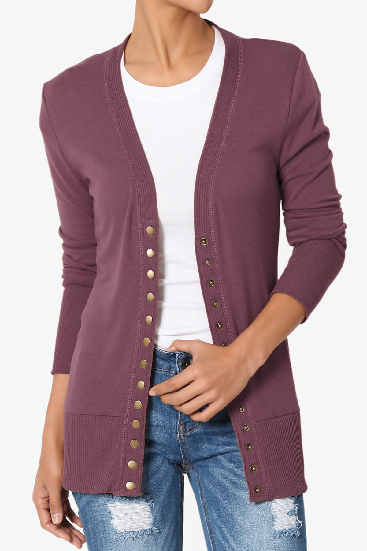 Braeden Snap Button V-Neck Cardigan DUSTY PLUM_1