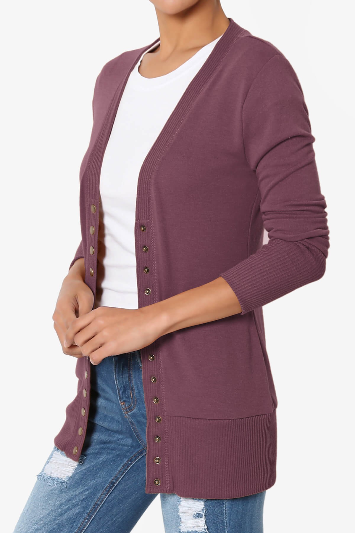 Braeden Snap Button V-Neck Cardigan DUSTY PLUM_3
