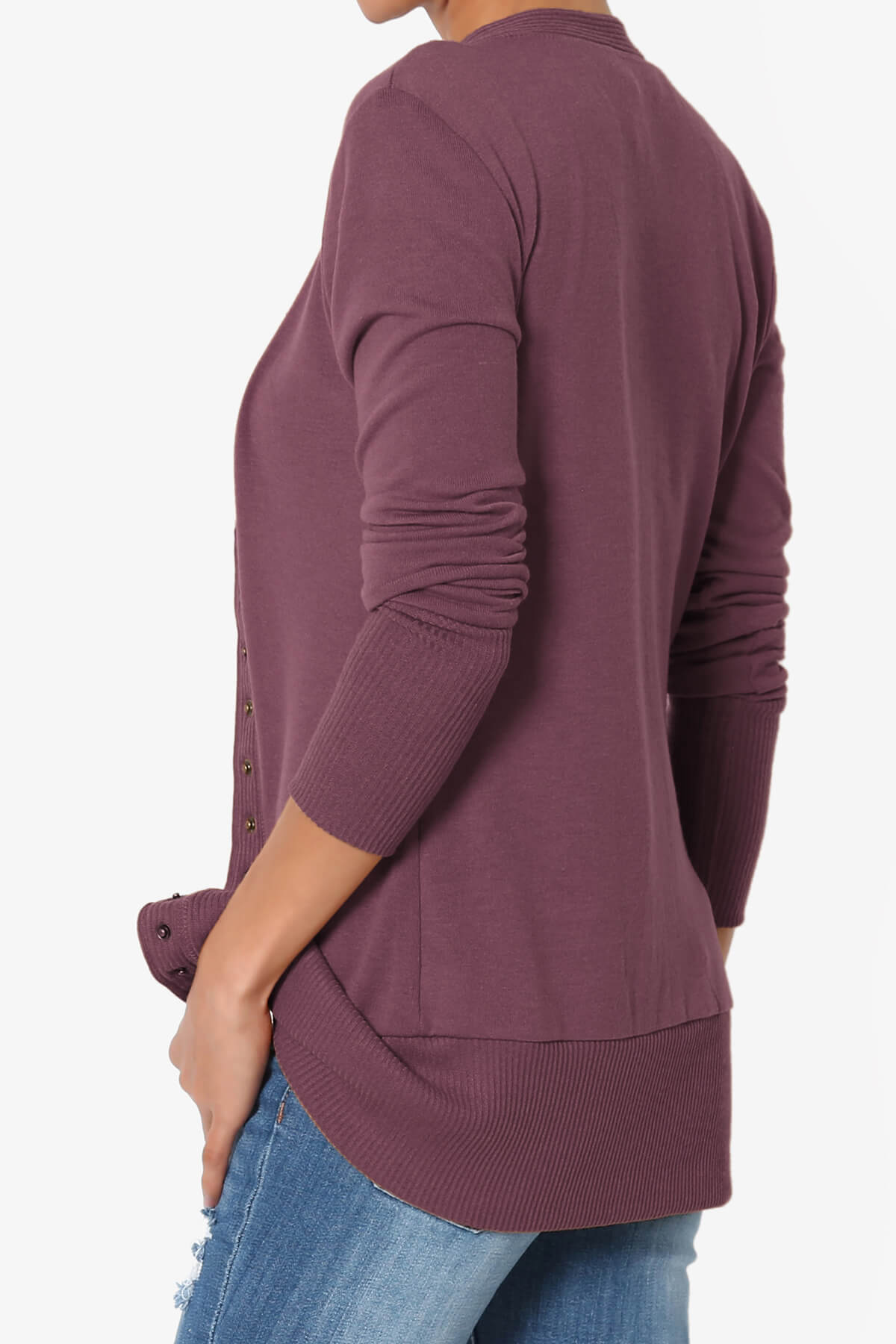 Braeden Snap Button V-Neck Cardigan DUSTY PLUM_4