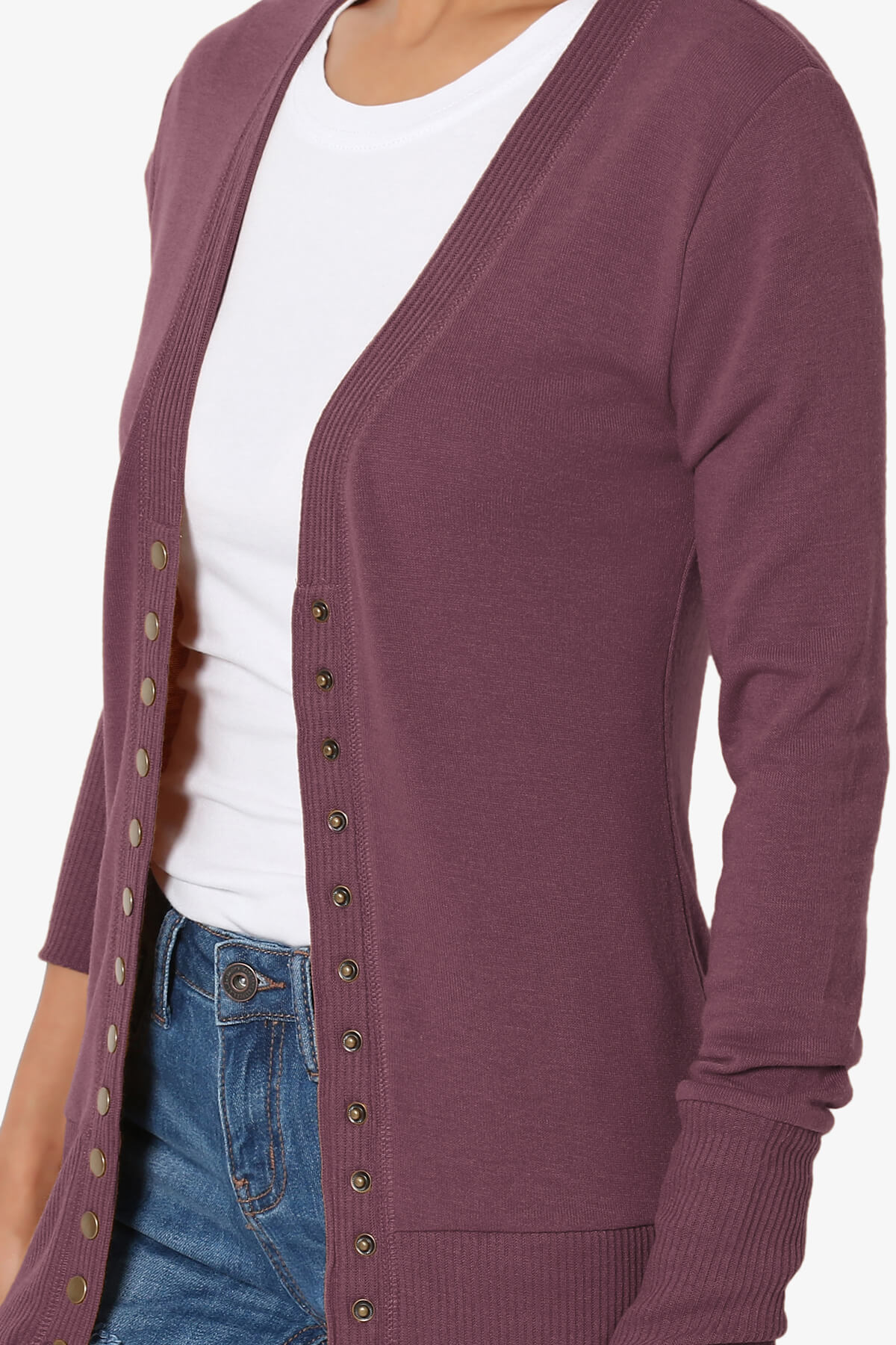 Braeden Snap Button V-Neck Cardigan DUSTY PLUM_5