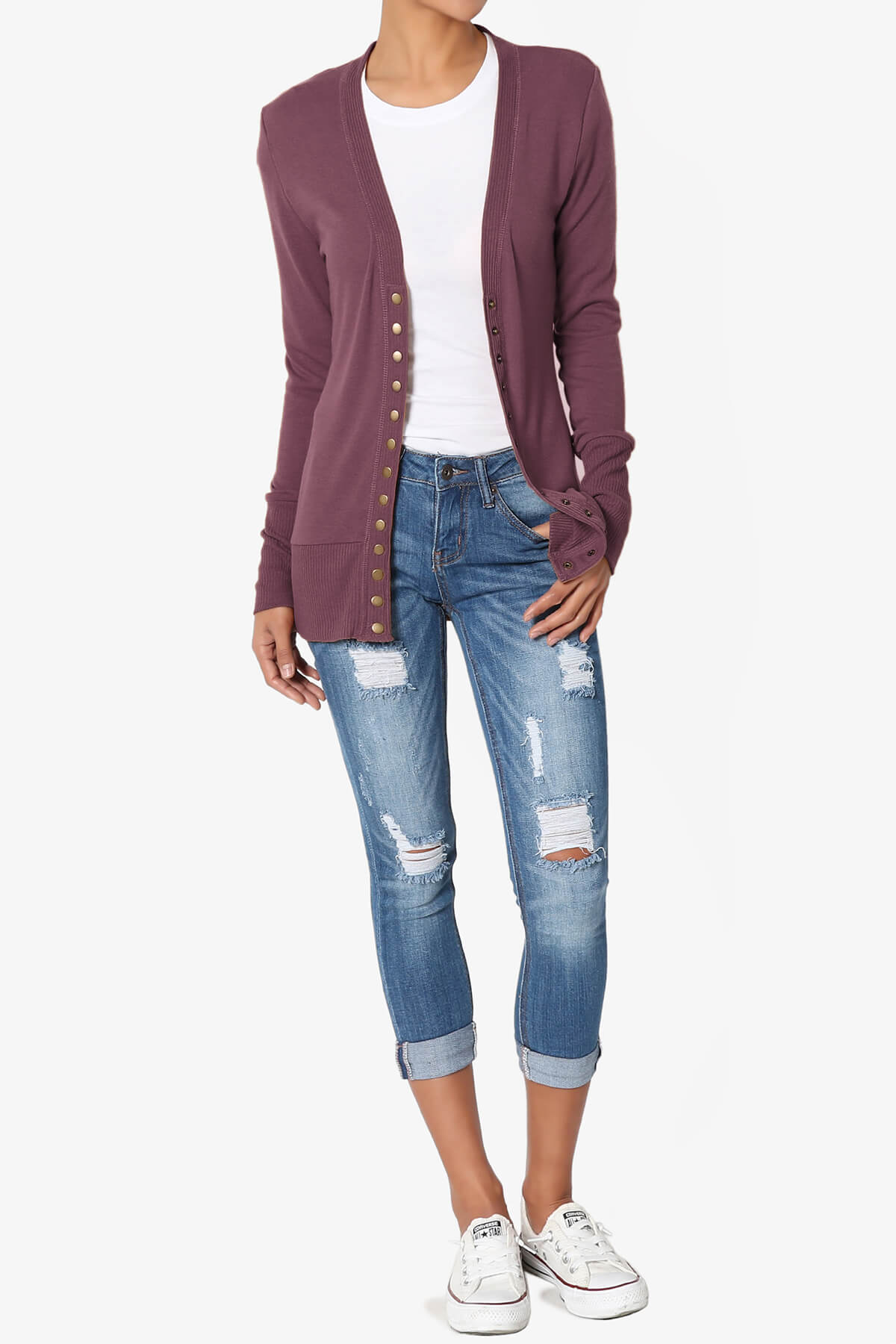 Braeden Snap Button V-Neck Cardigan DUSTY PLUM_6