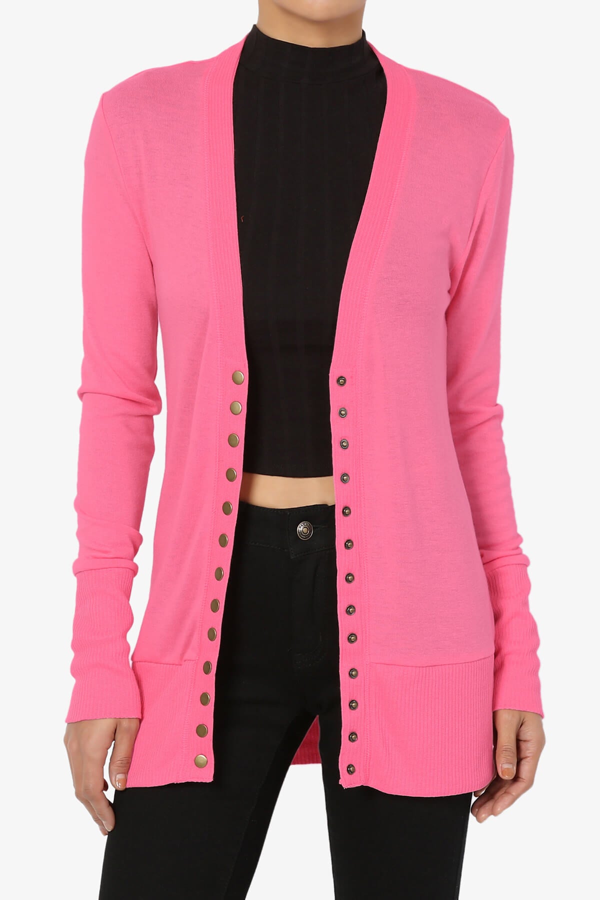 Braeden Snap Button V-Neck Cardigan FUCHSIA_1