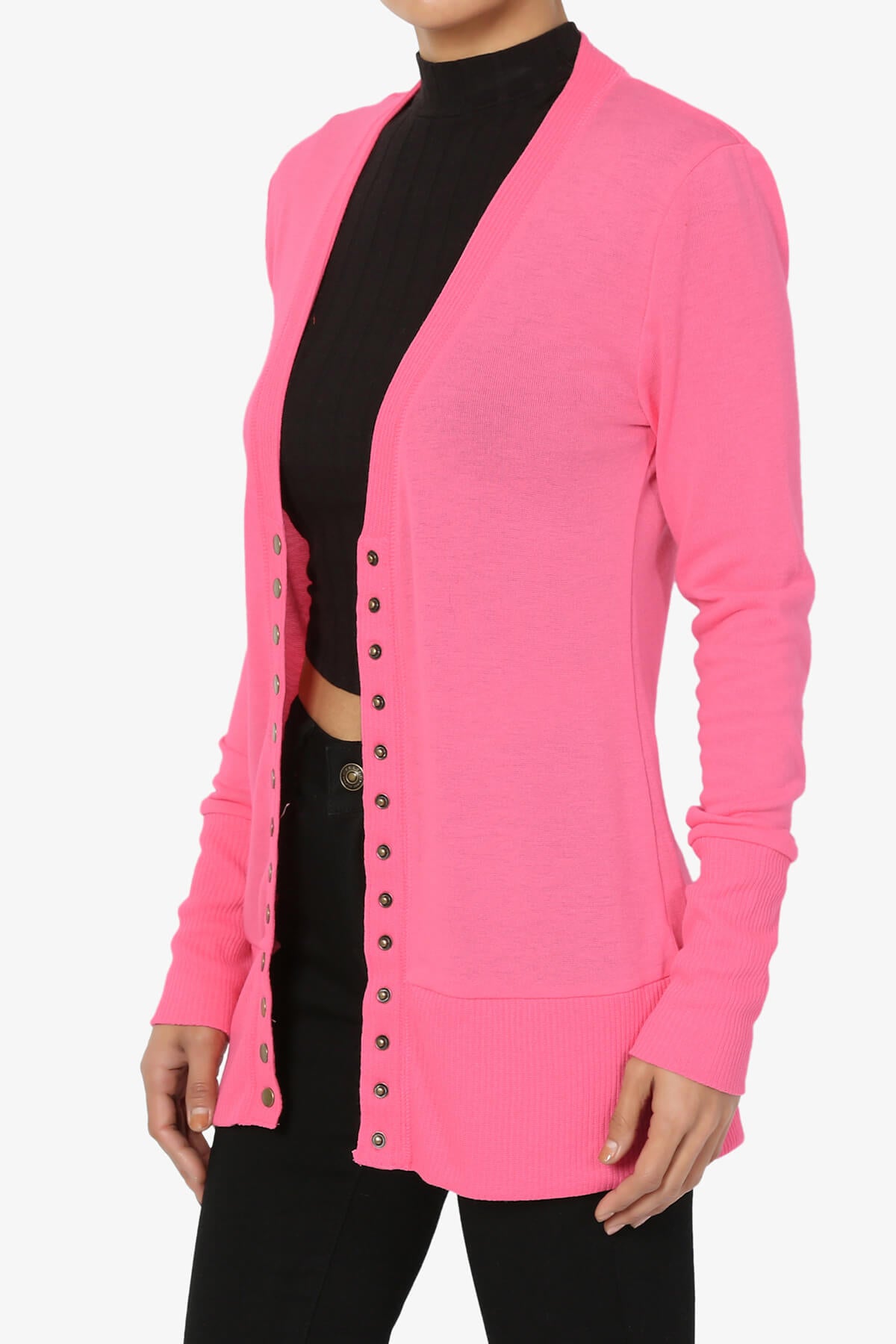 Braeden Snap Button V-Neck Cardigan FUCHSIA_3