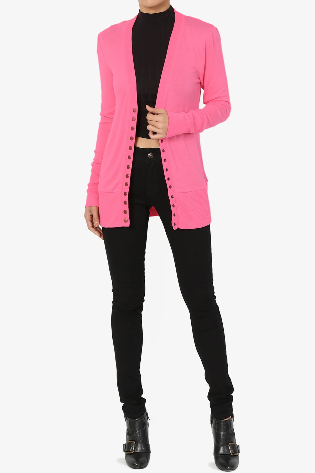 Braeden Snap Button V-Neck Cardigan FUCHSIA_6