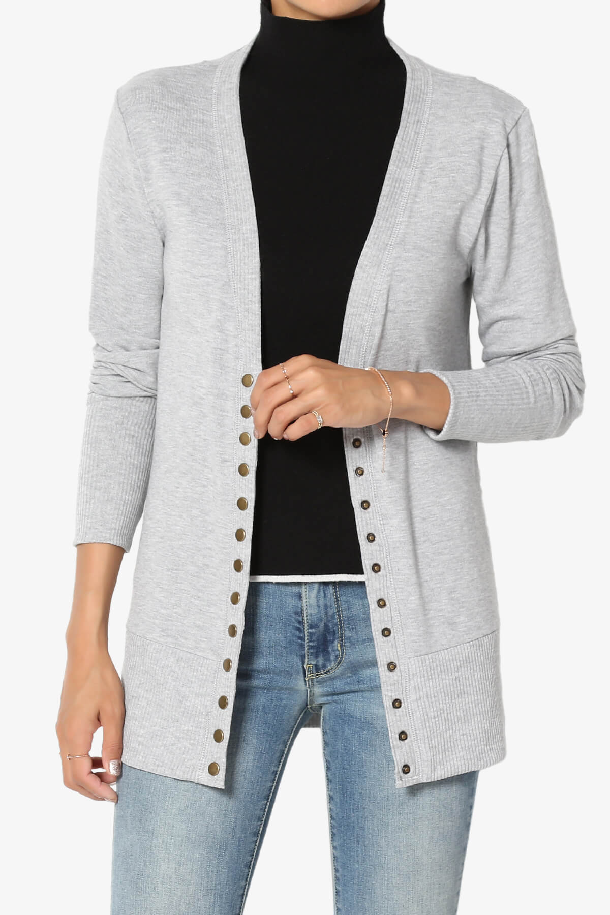 Braeden Snap Button V-Neck Cardigan HEATHER GREY_1