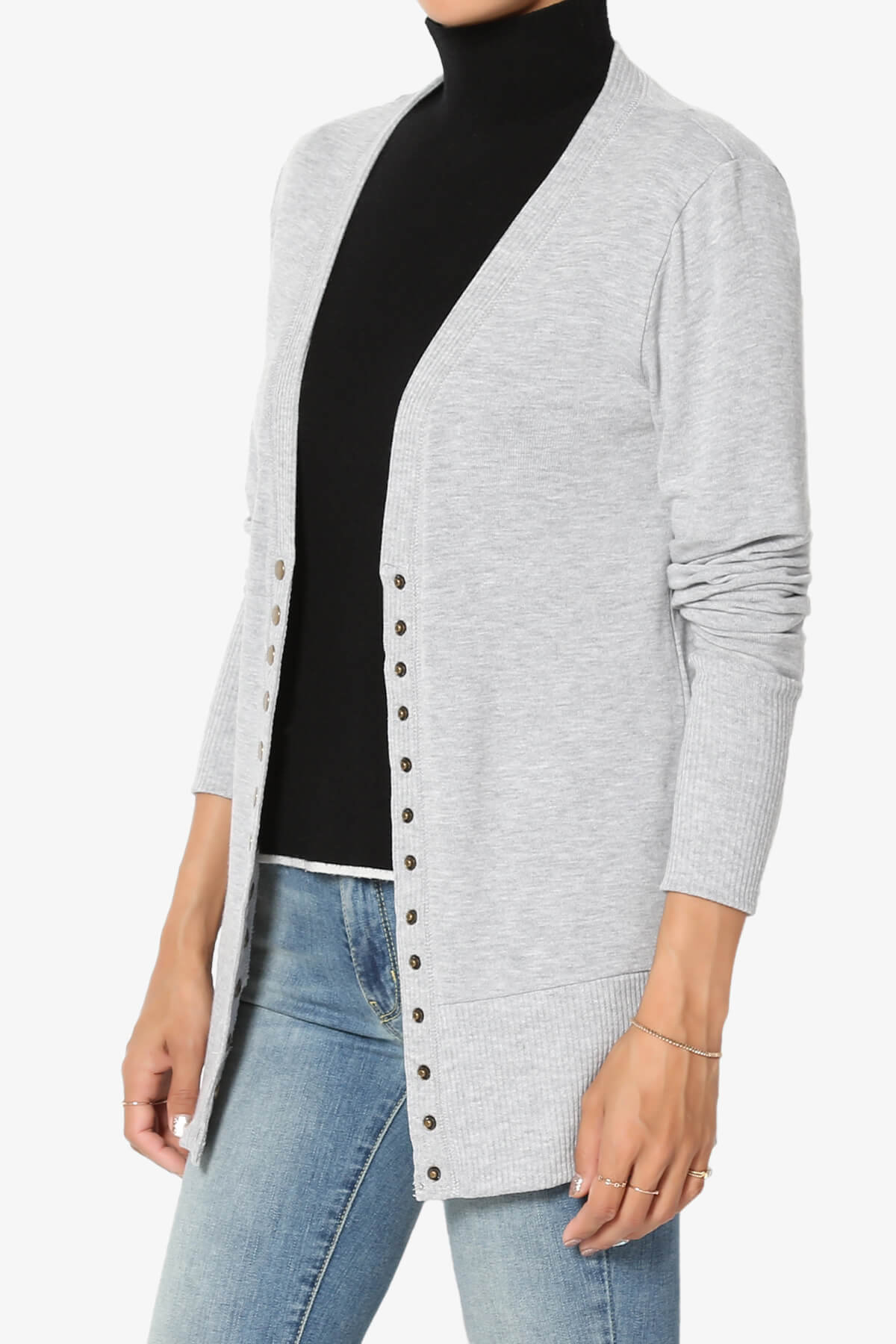 Braeden Snap Button V-Neck Cardigan HEATHER GREY_3