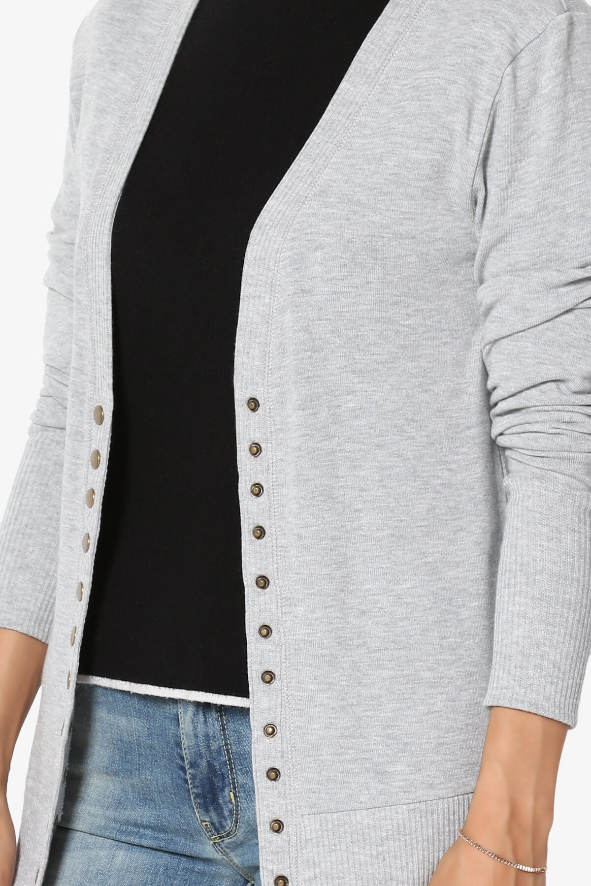 Braeden Snap Button V-Neck Cardigan HEATHER GREY_5