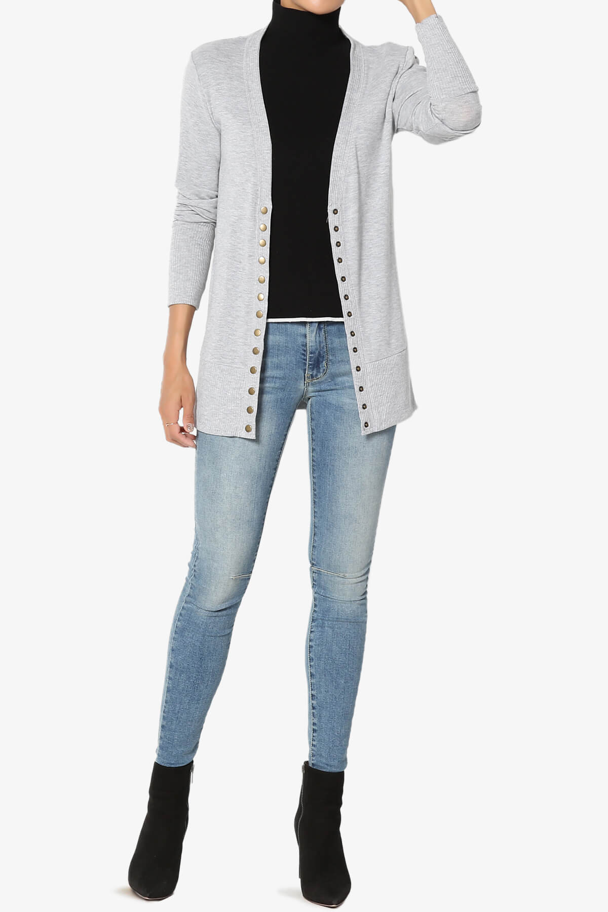 Braeden Snap Button V-Neck Cardigan HEATHER GREY_6