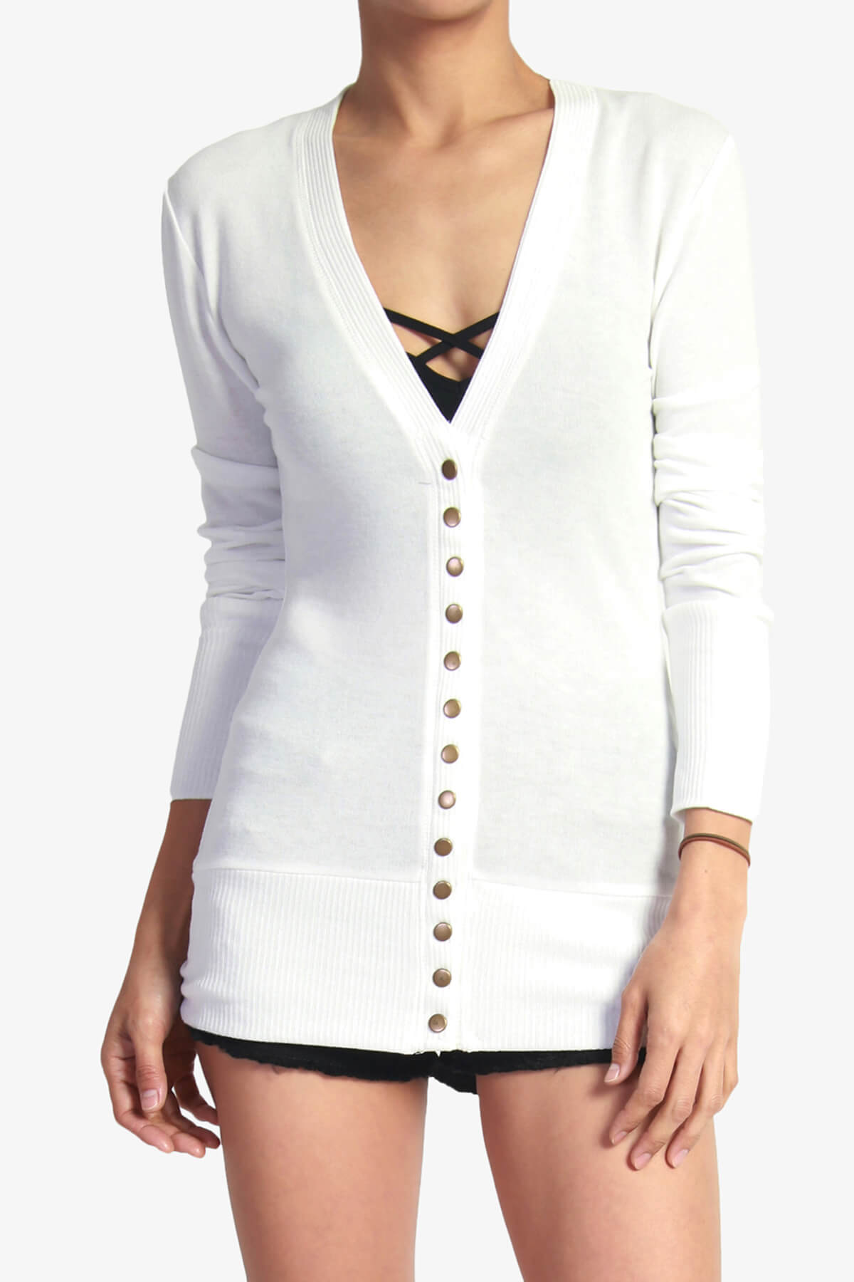 Braeden Snap Button V-Neck Cardigan IVORY_1