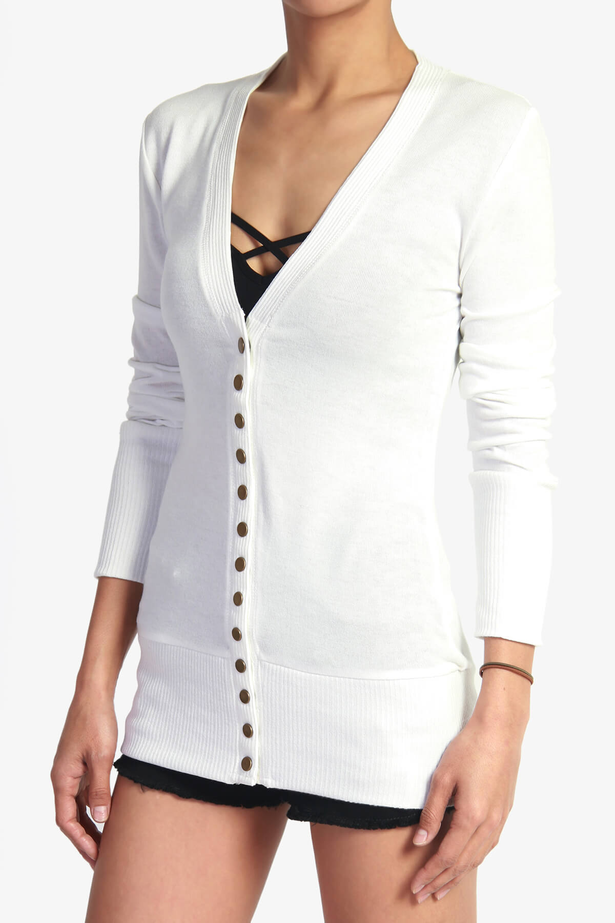 Braeden Snap Button V-Neck Cardigan IVORY_3