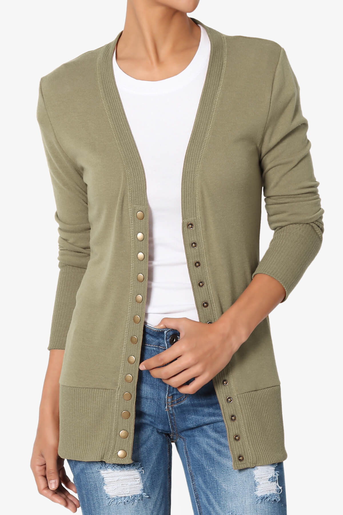Braeden Snap Button V-Neck Cardigan KHAKI GREEN_1