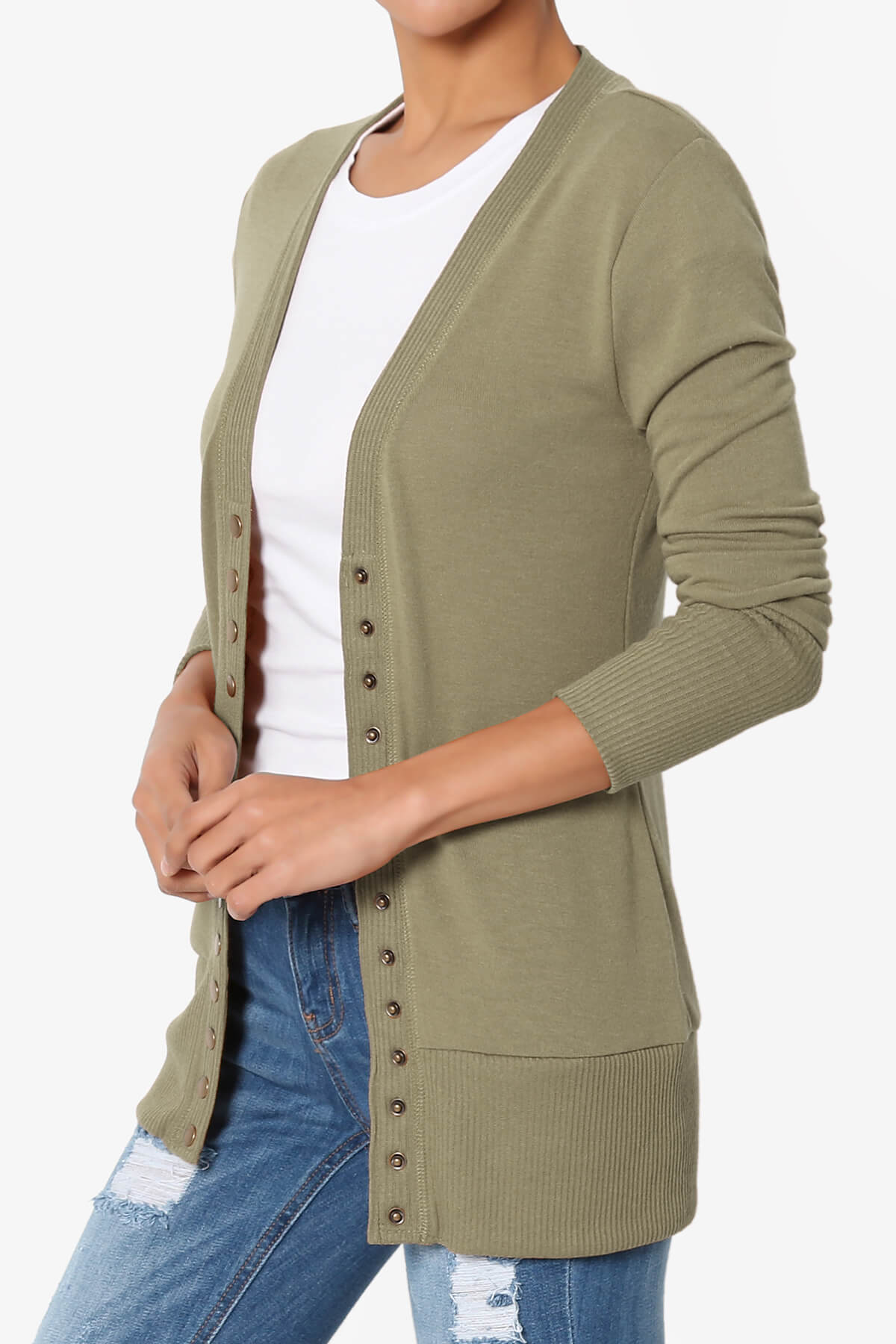 Braeden Snap Button V-Neck Cardigan KHAKI GREEN_3