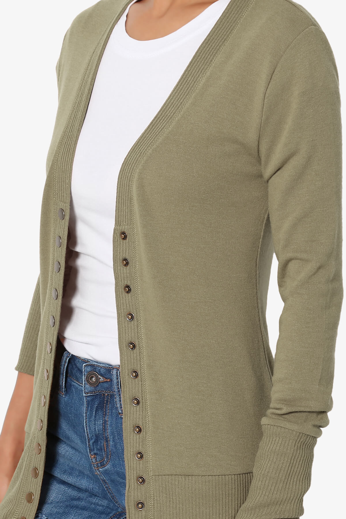 Braeden Snap Button V-Neck Cardigan KHAKI GREEN_5