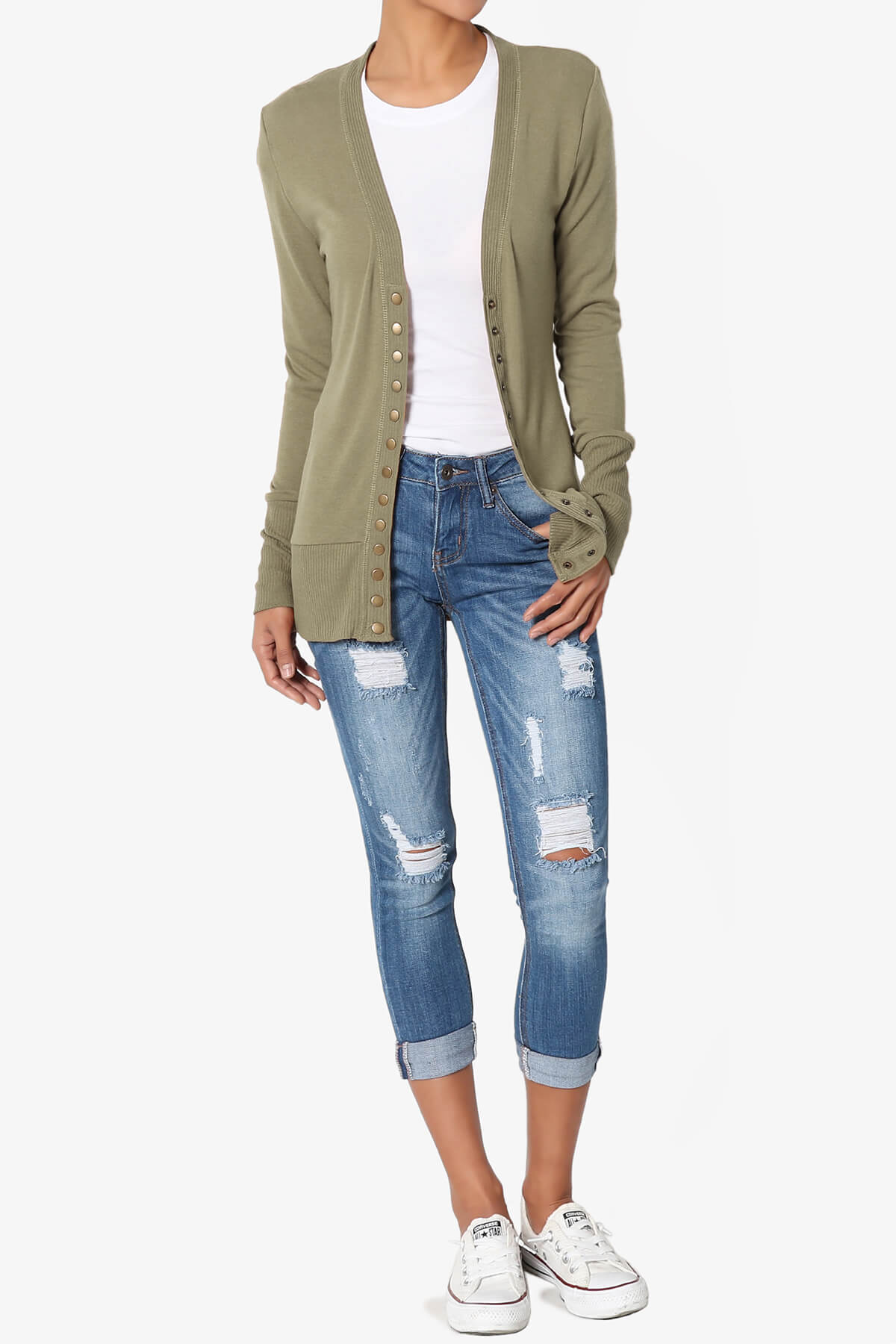 Braeden Snap Button V-Neck Cardigan KHAKI GREEN_6