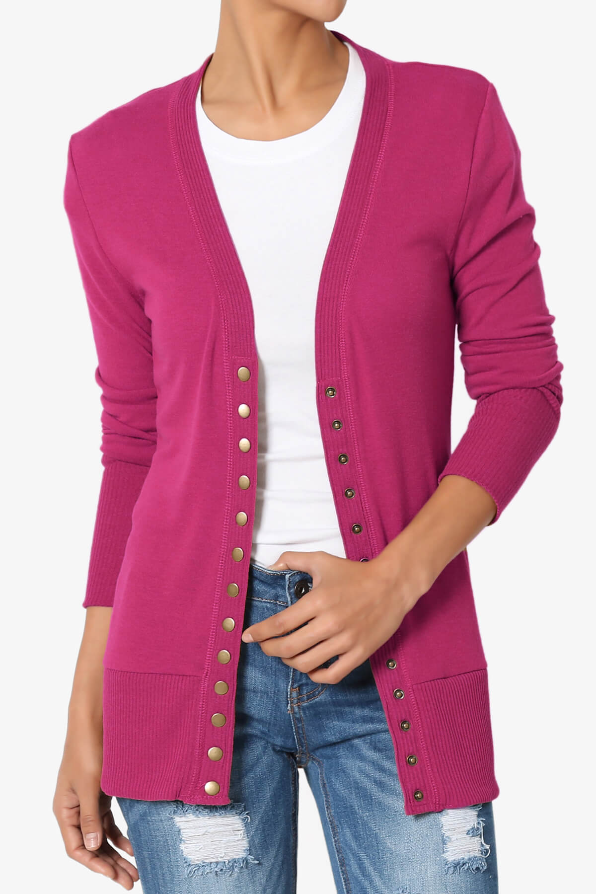 Braeden Snap Button V-Neck Cardigan MAGENTA_1