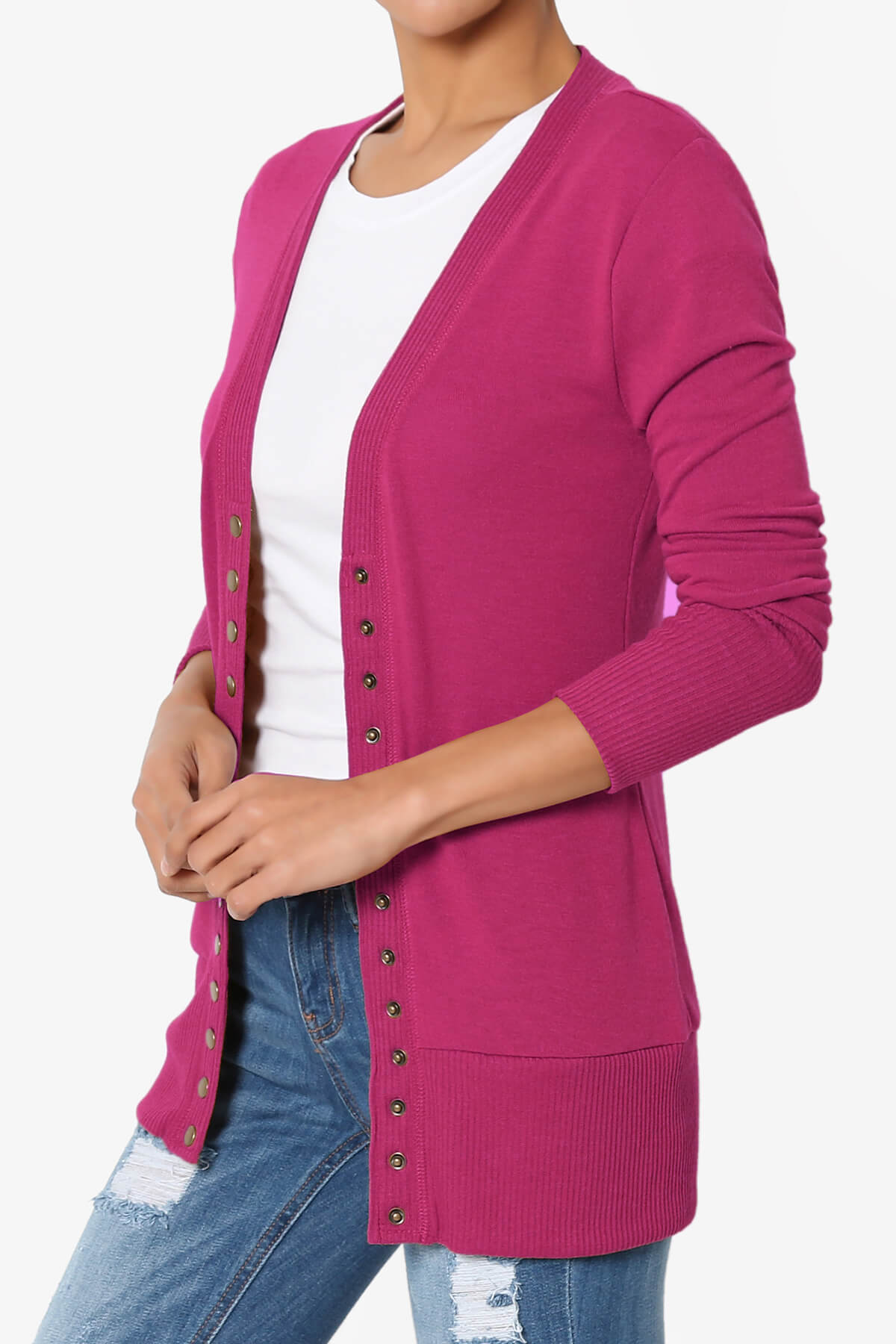 Braeden Snap Button V-Neck Cardigan MAGENTA_3