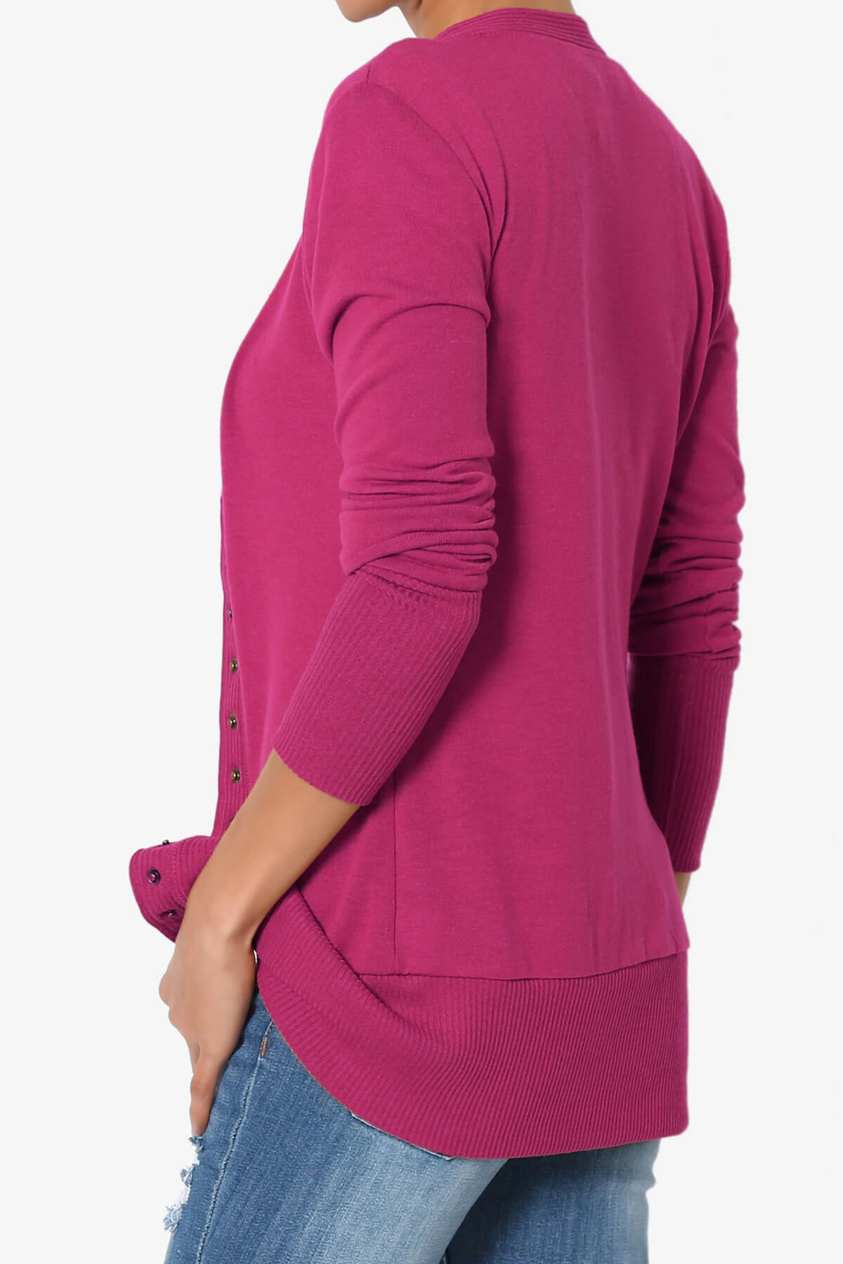Braeden Snap Button V-Neck Cardigan MAGENTA_4