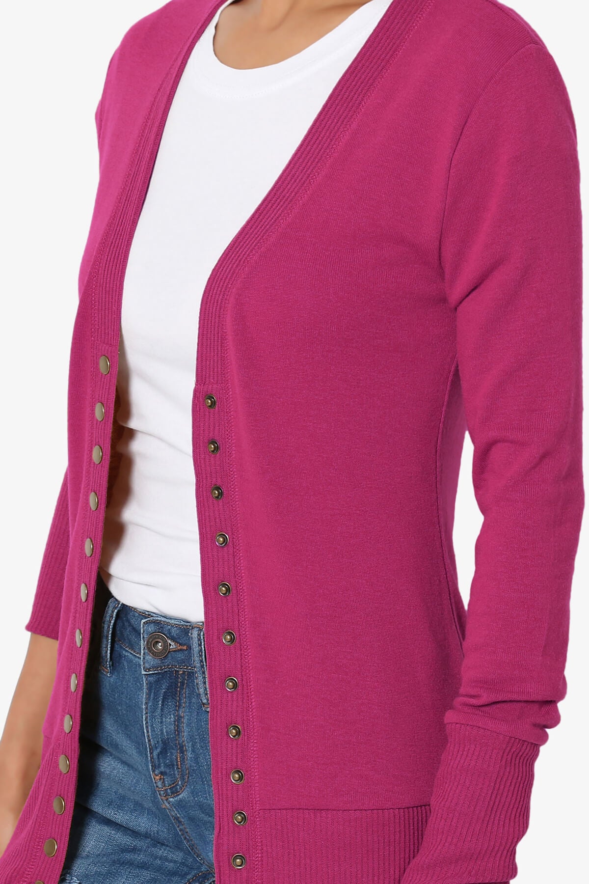 Braeden Snap Button V-Neck Cardigan MAGENTA_5