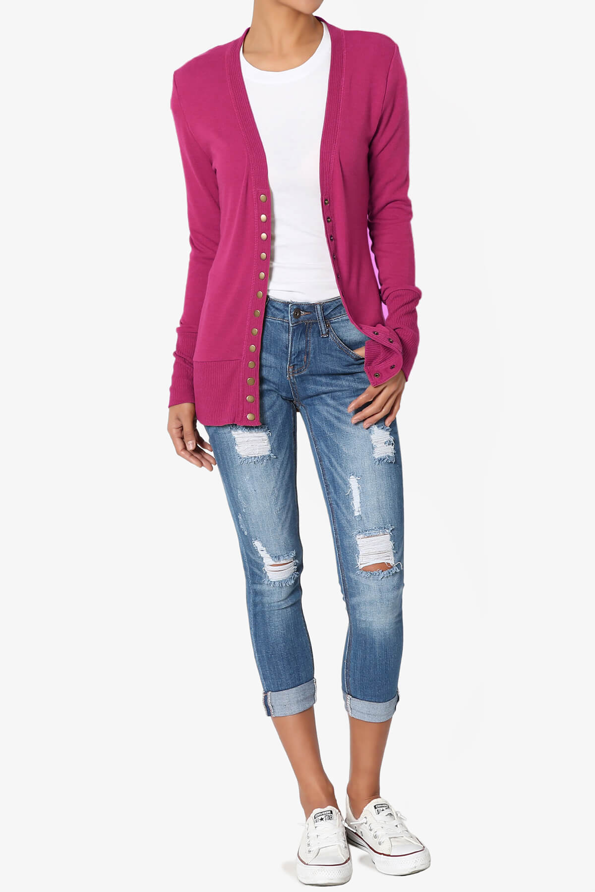 Braeden Snap Button V-Neck Cardigan MAGENTA_6