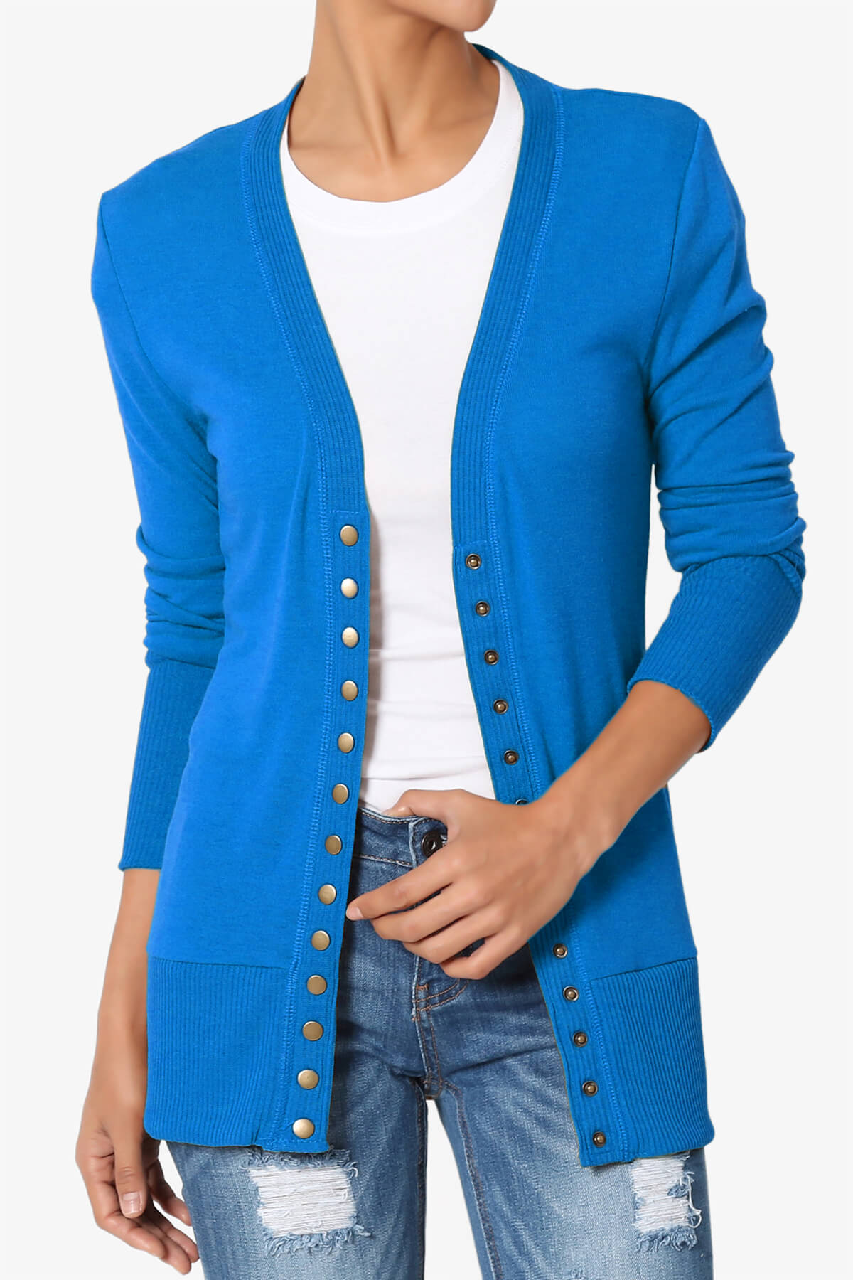 Braeden Snap Button V-Neck Cardigan OCEAN BLUE_1