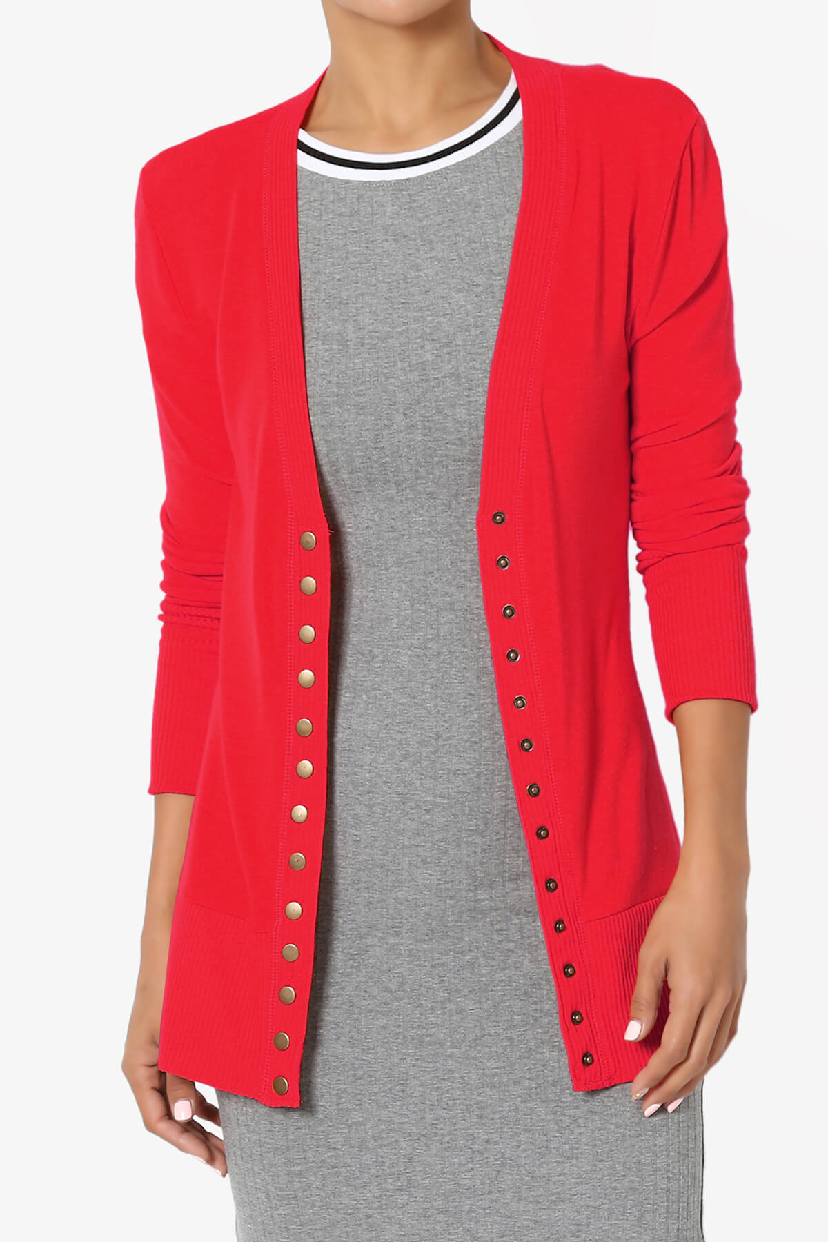 Braeden Snap Button V-Neck Cardigan RED_1