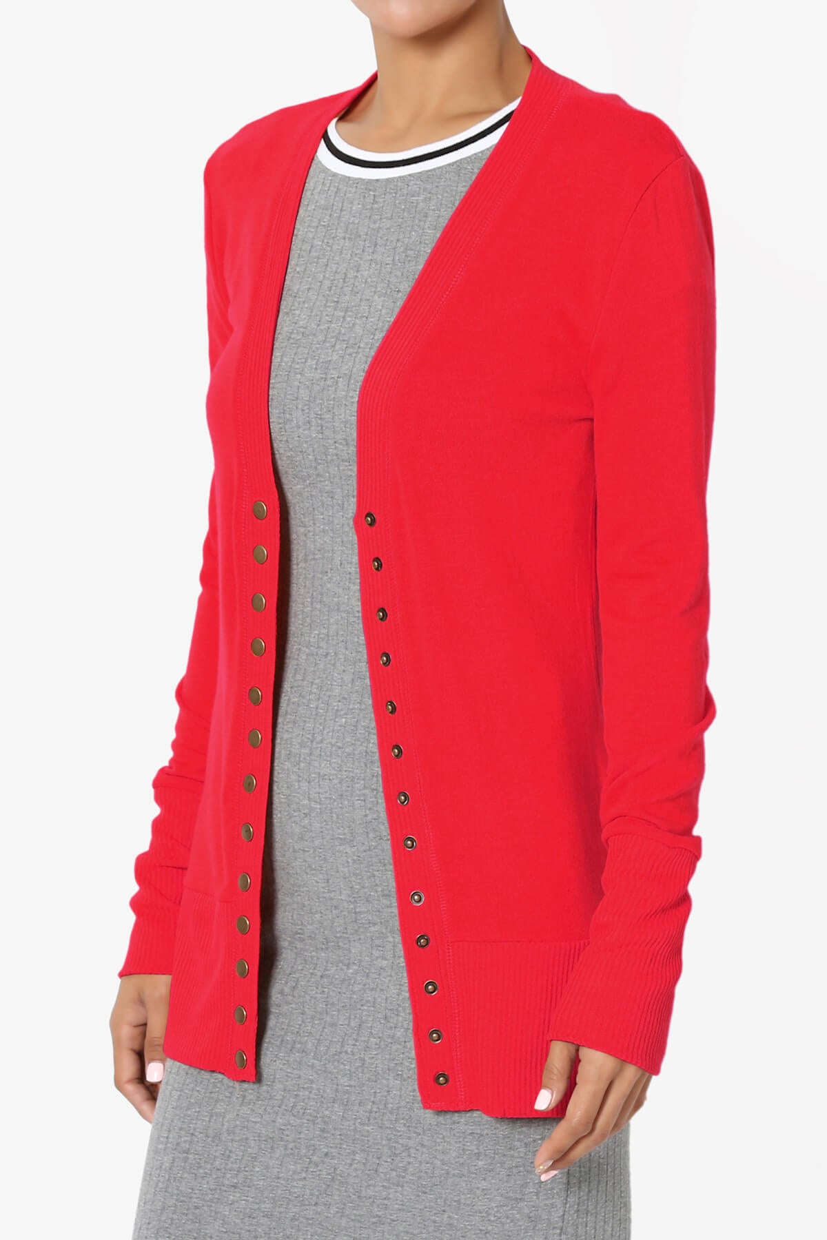 Braeden Snap Button V-Neck Cardigan RED_3
