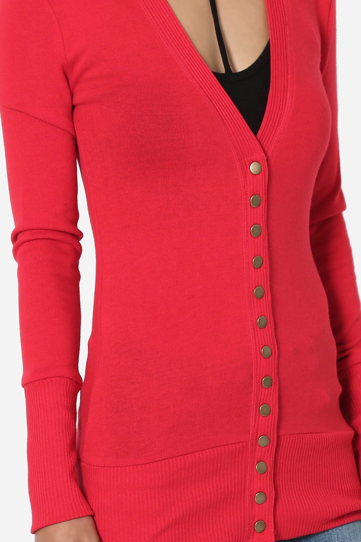 Braeden Snap Button V-Neck Cardigan RED_5