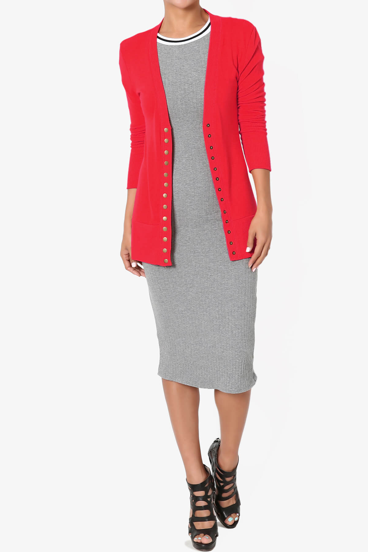 Braeden Snap Button V-Neck Cardigan RED_6