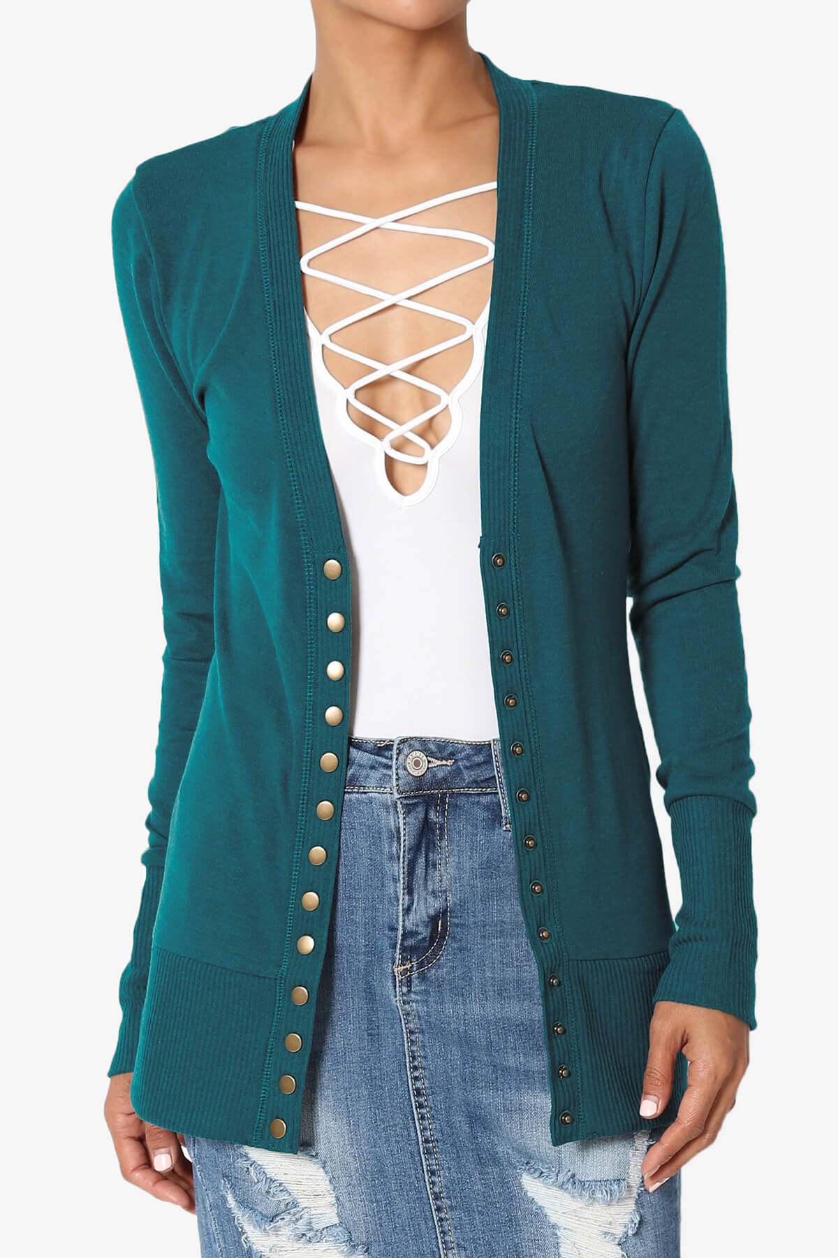 Braeden Snap Button V-Neck Cardigan TEAL_1