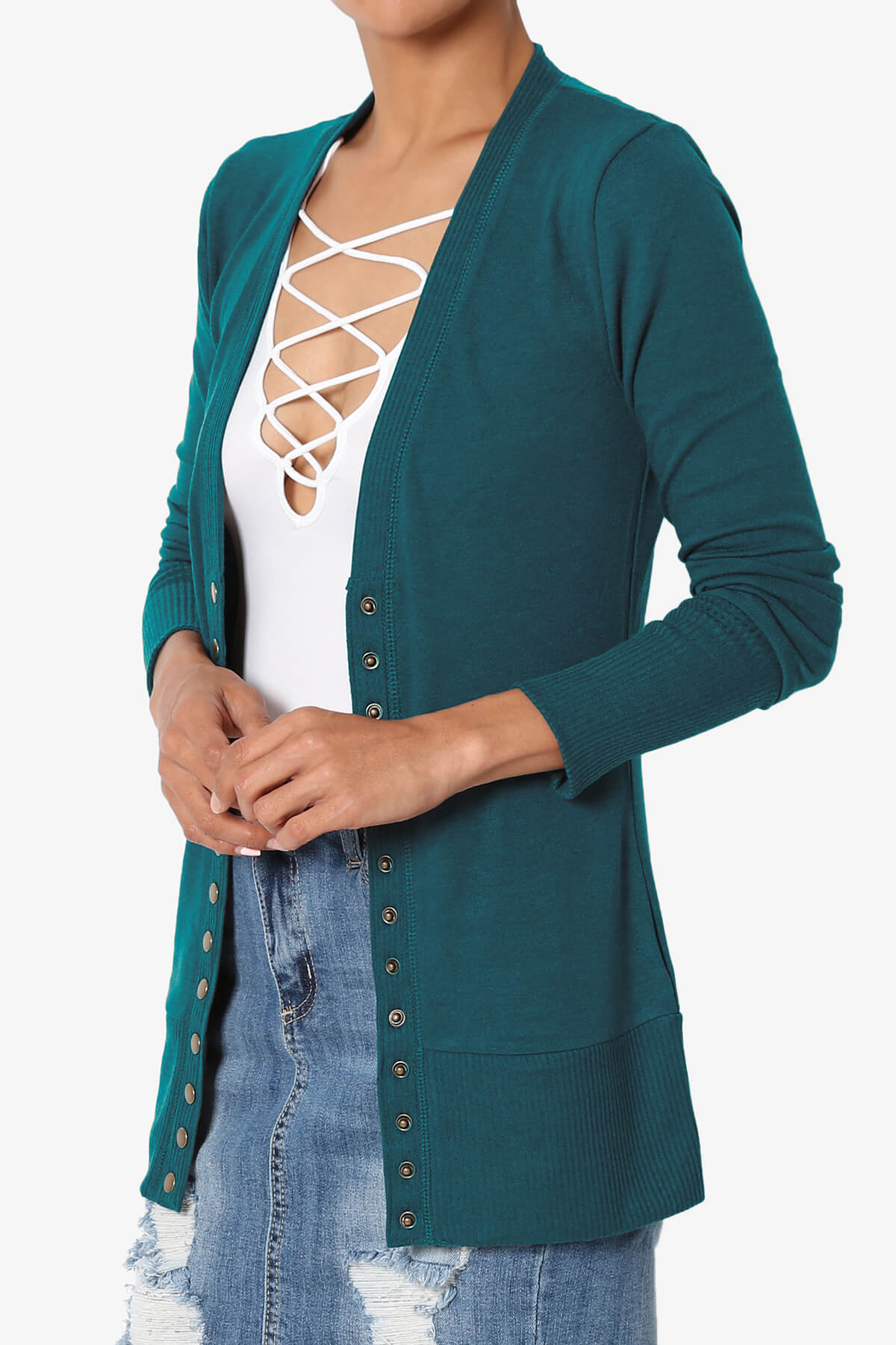 Braeden Snap Button V-Neck Cardigan TEAL_3