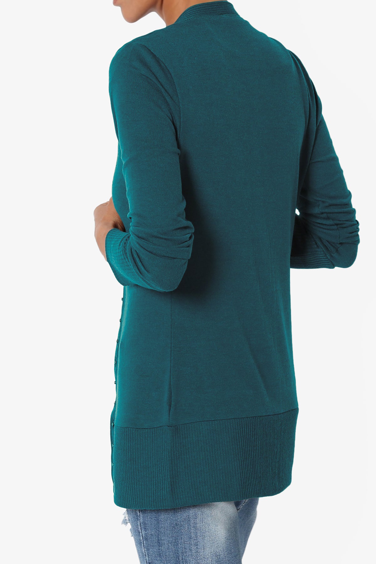 Braeden Snap Button V-Neck Cardigan TEAL_4