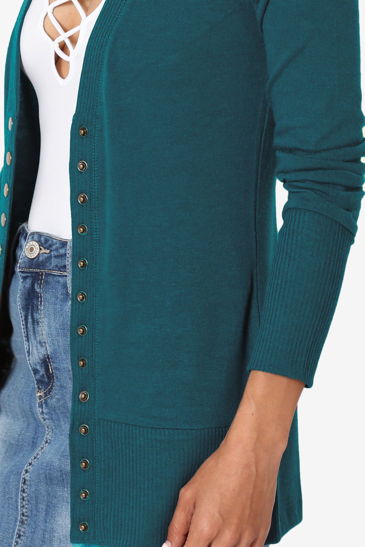 Braeden Snap Button V-Neck Cardigan TEAL_5