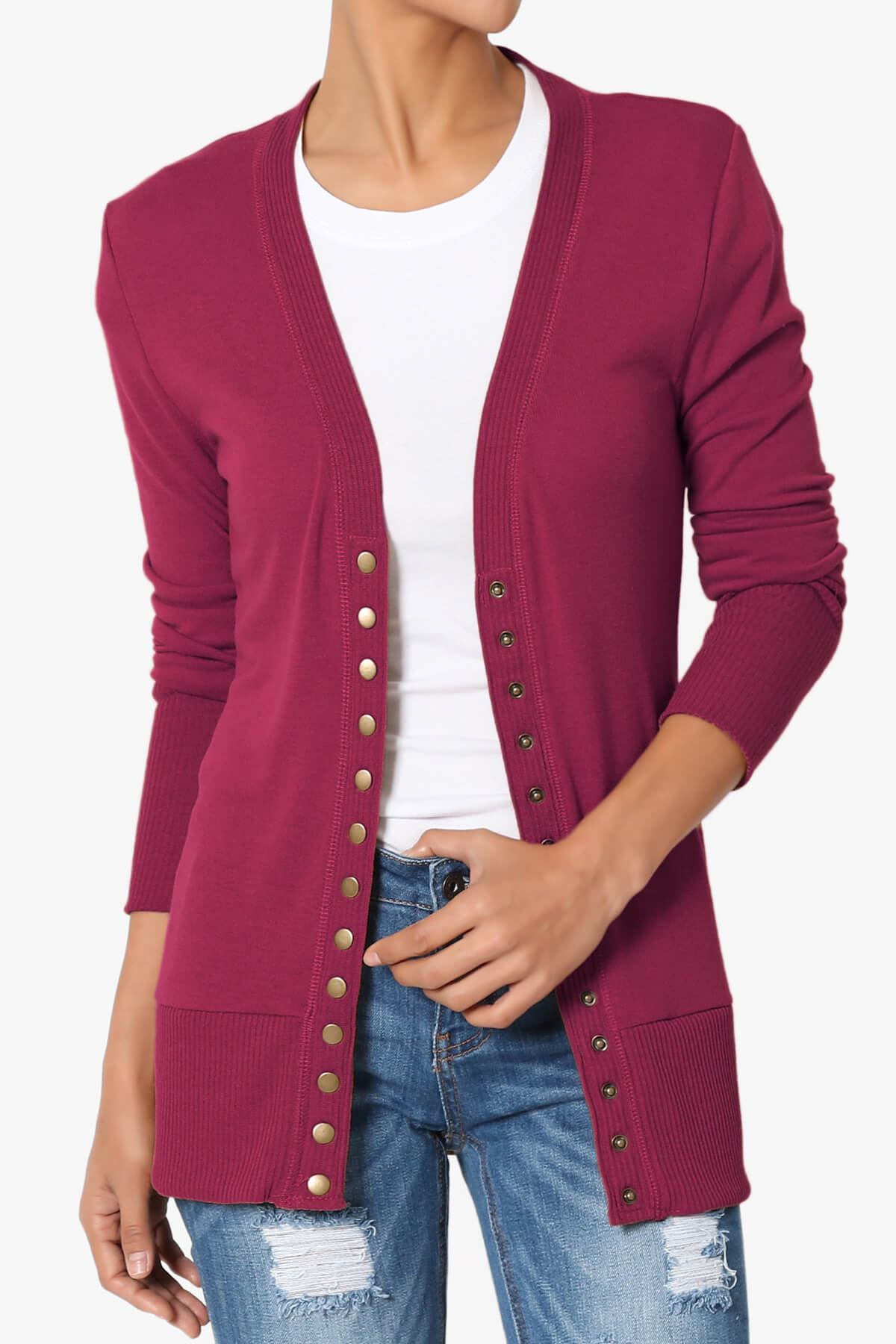 Braeden Snap Button V-Neck Cardigan WINE_1