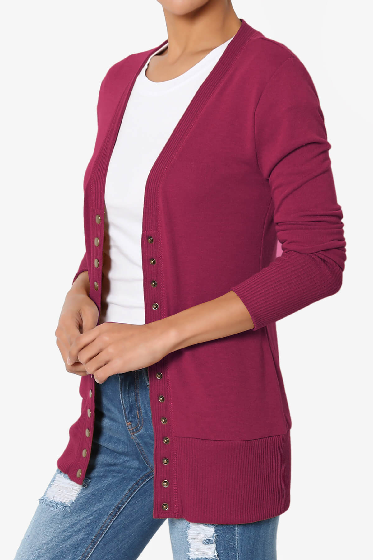Braeden Snap Button V-Neck Cardigan WINE_3