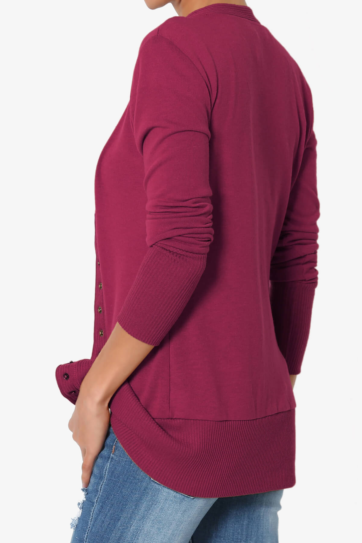 Braeden Snap Button V-Neck Cardigan WINE_4