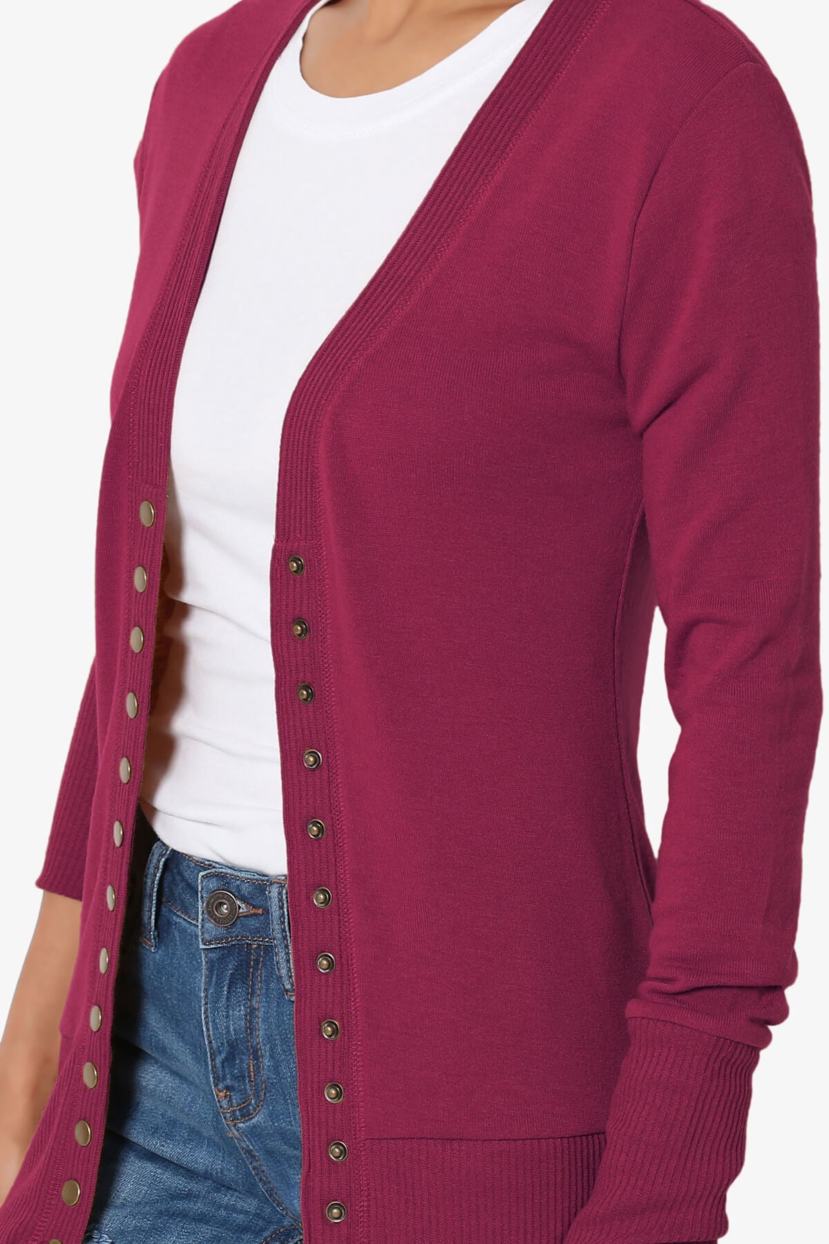 Braeden Snap Button V-Neck Cardigan WINE_5