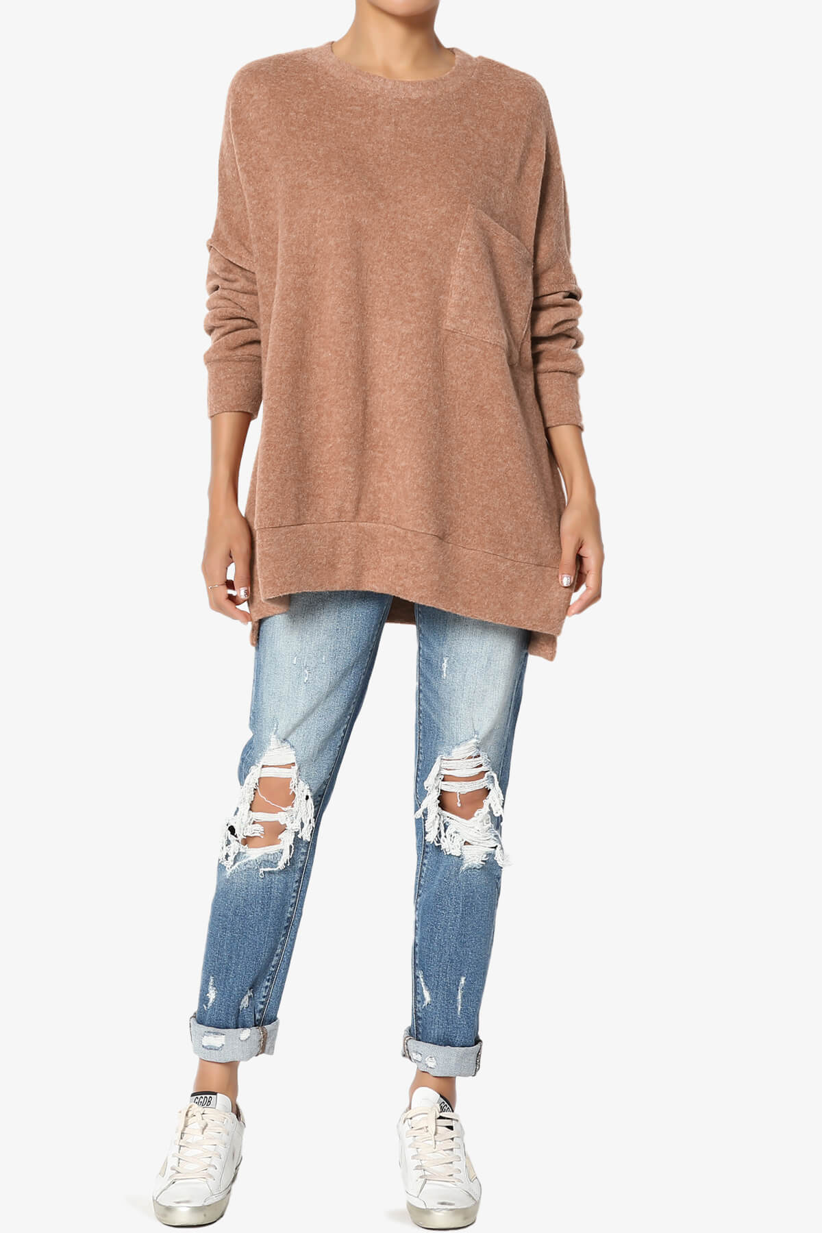 Breccan Blushed Knit Oversized Sweater DEEP CAMEL_6