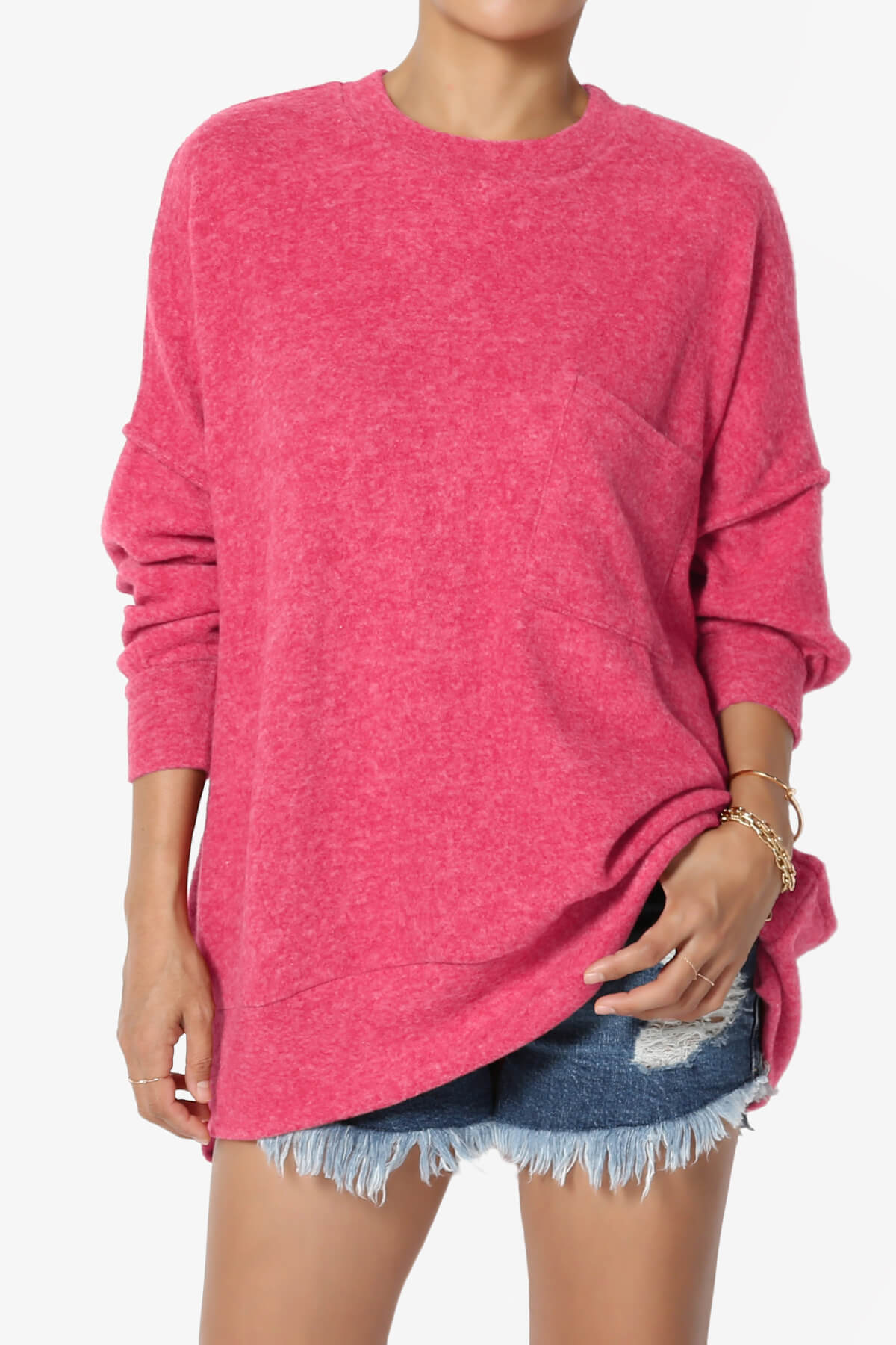 Breccan Blushed Knit Oversized Sweater FUCHSIA_1