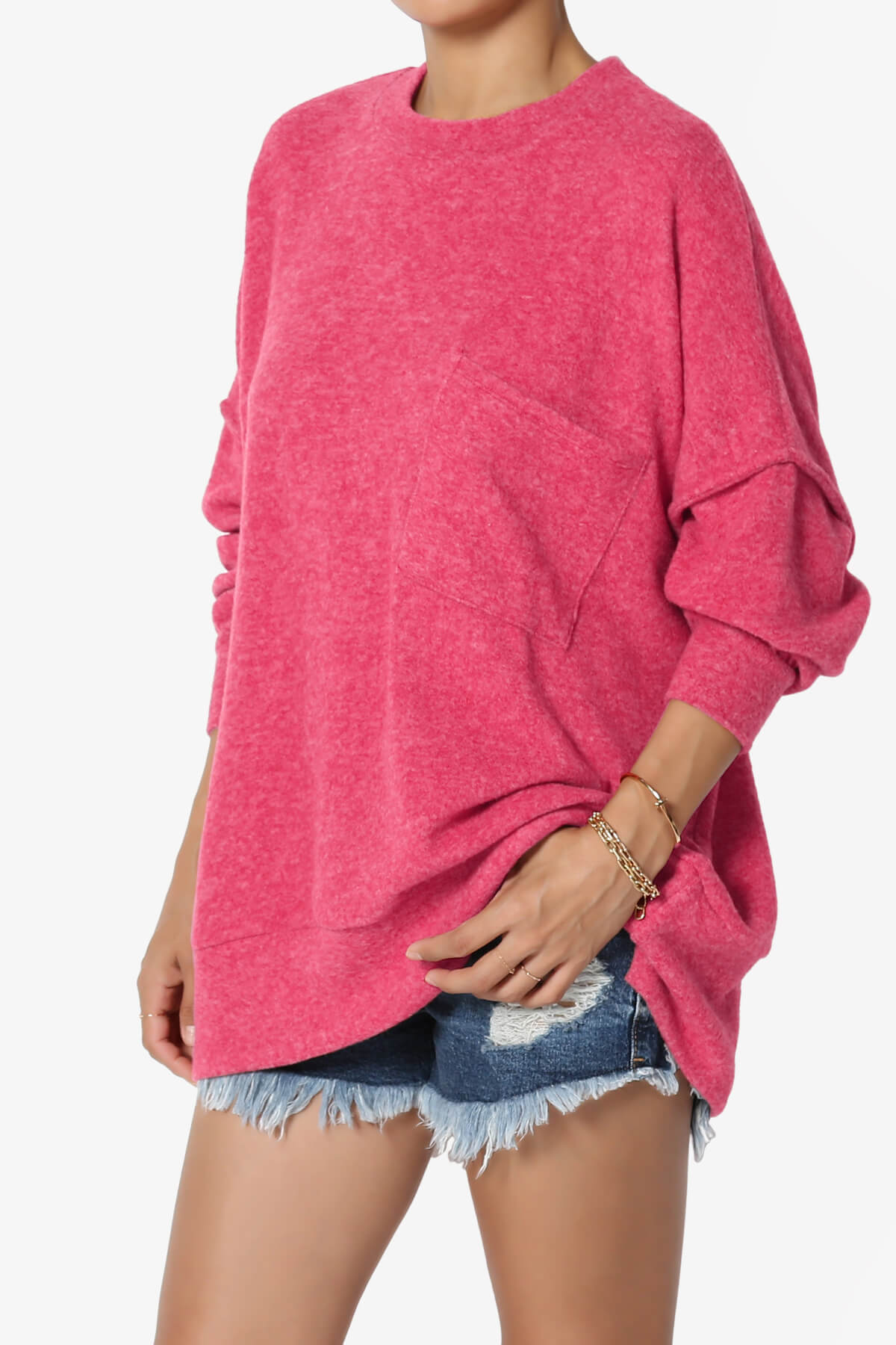 Breccan Blushed Knit Oversized Sweater FUCHSIA_3