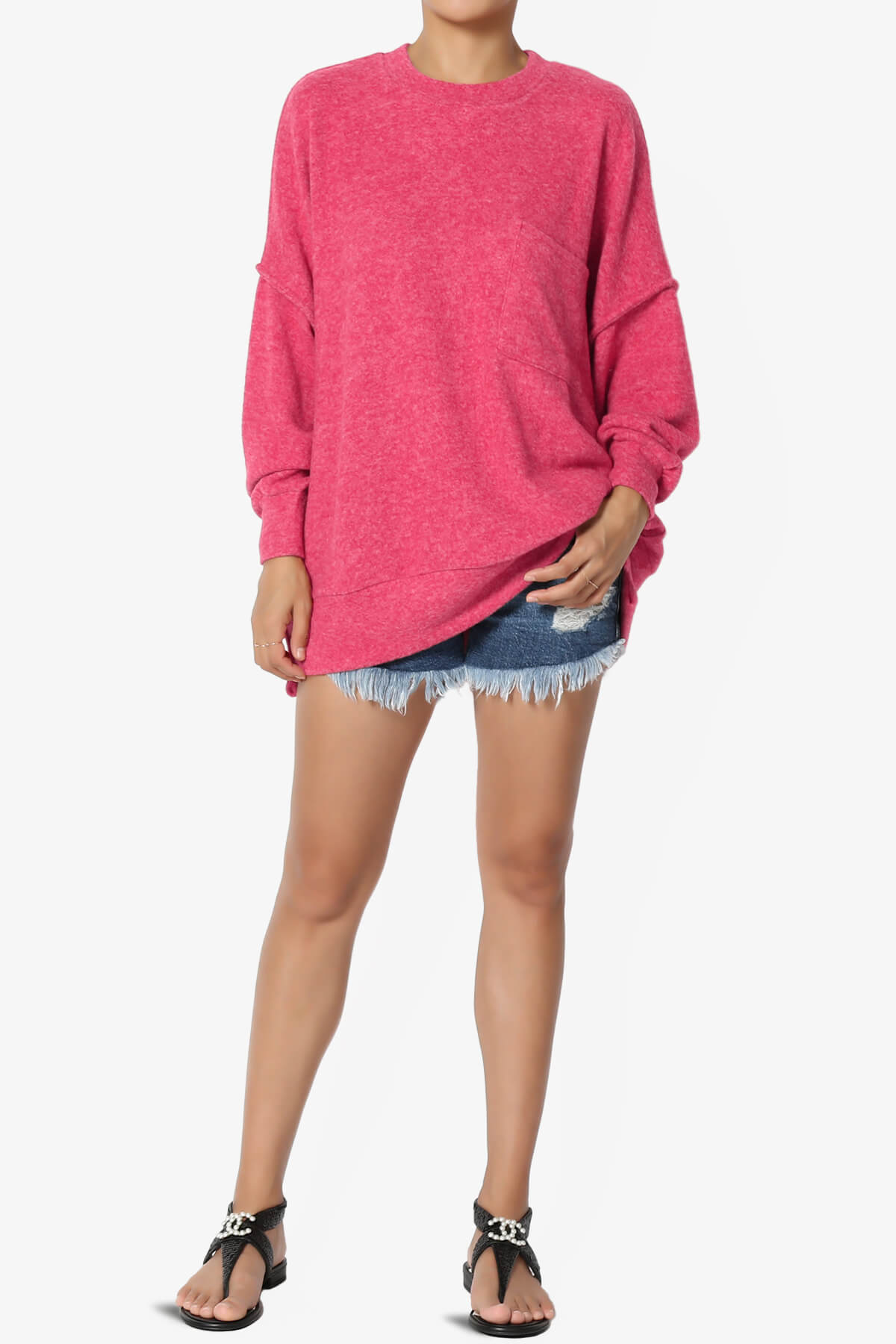 Breccan Blushed Knit Oversized Sweater FUCHSIA_6