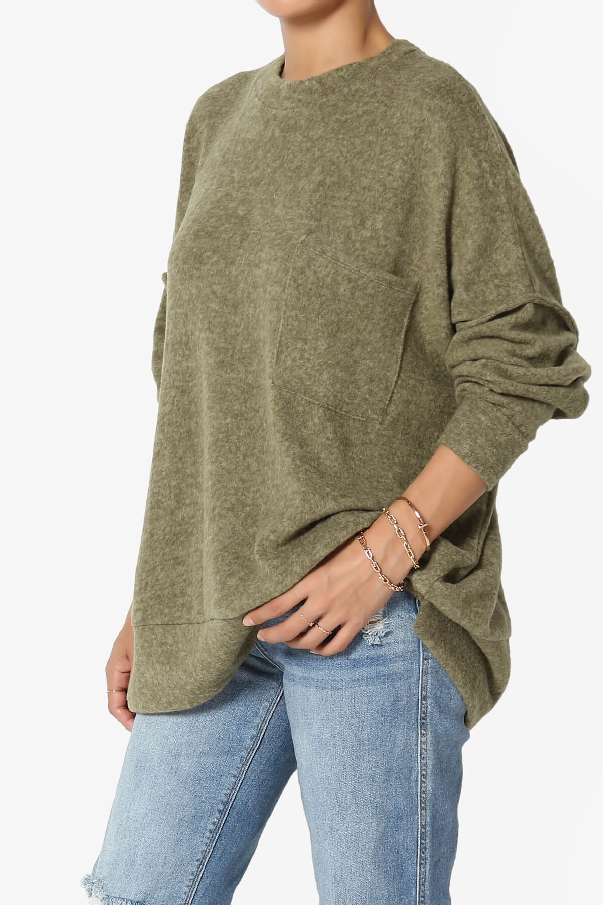 Breccan Blushed Knit Oversized Sweater OLIVE KHAKI_3
