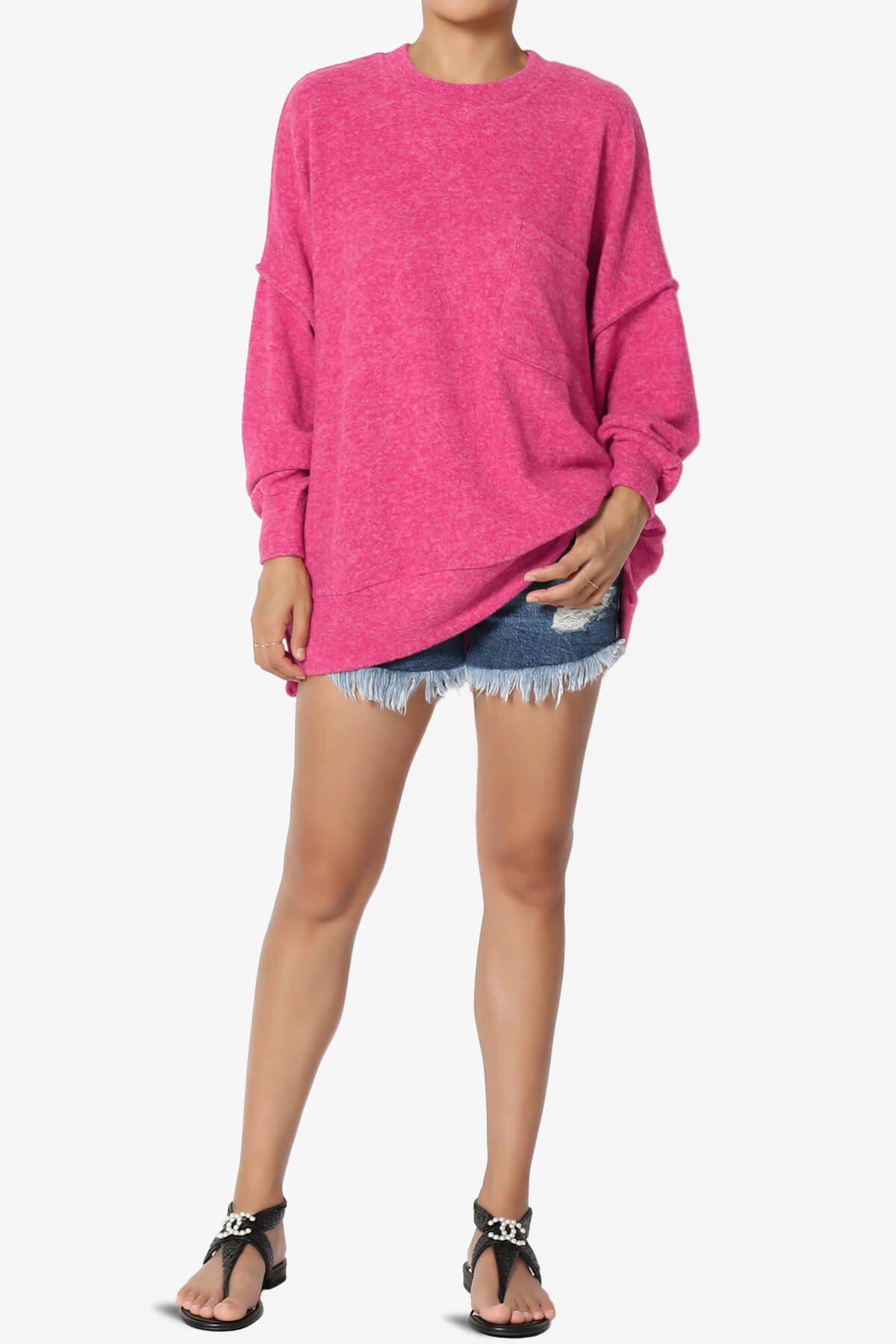 Breccan Blushed Knit Oversized Sweater VIVA MAGENTA_6