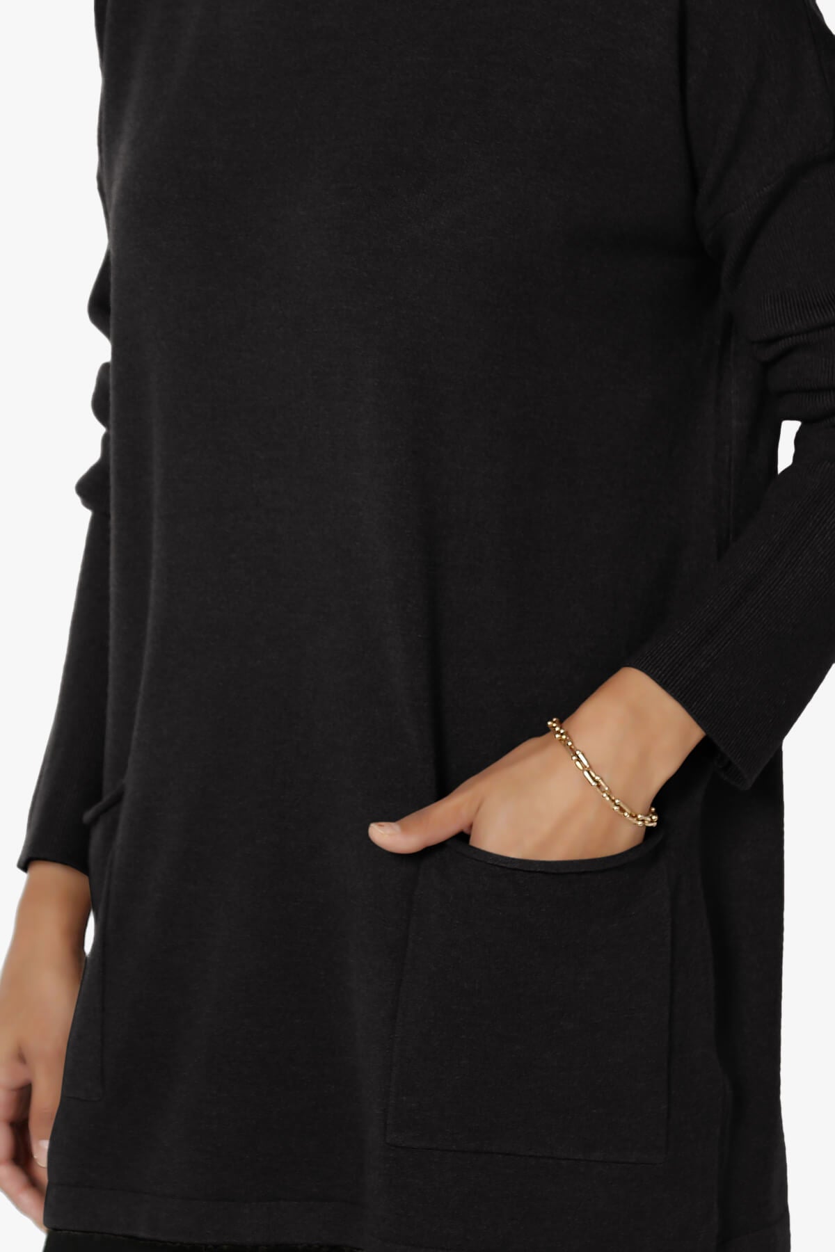 Brecken Pocket Long Sleeve Soft Knit Sweater Tunic BLACK_5