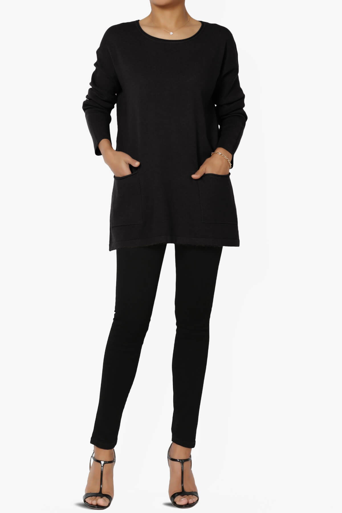 Brecken Pocket Long Sleeve Soft Knit Sweater Tunic BLACK_6