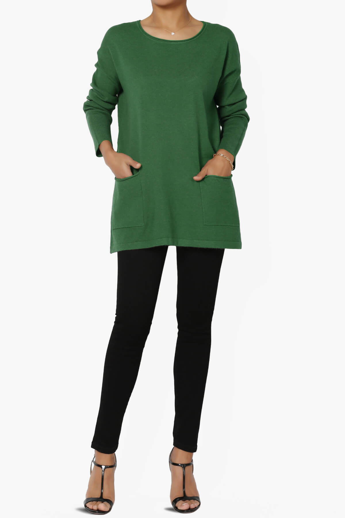 Brecken Pocket Long Sleeve Soft Knit Sweater Tunic DARK GREEN_6