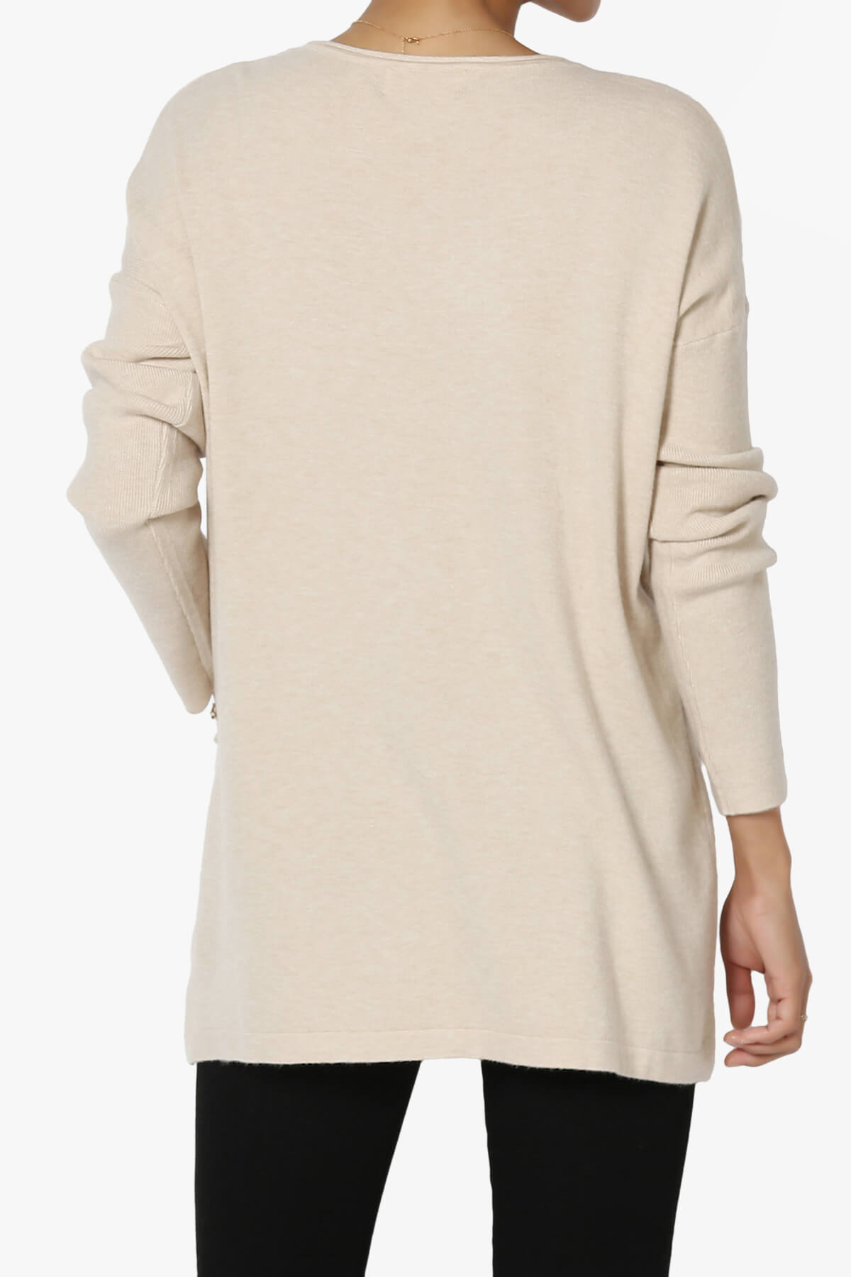Brecken Pocket Long Sleeve Soft Knit Sweater Tunic HEATHER BEIGE_2