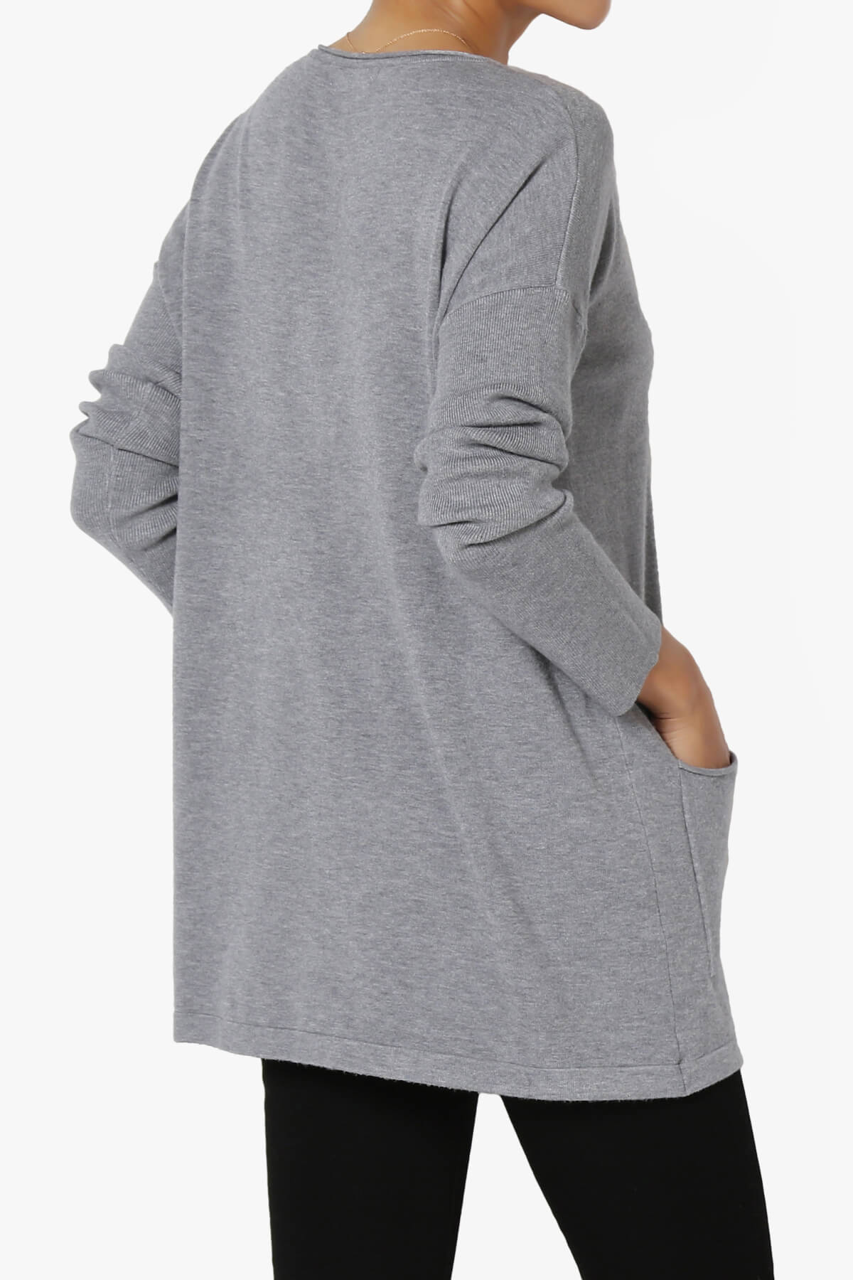 Brecken Pocket Long Sleeve Soft Knit Sweater Tunic HEATHER GREY_4