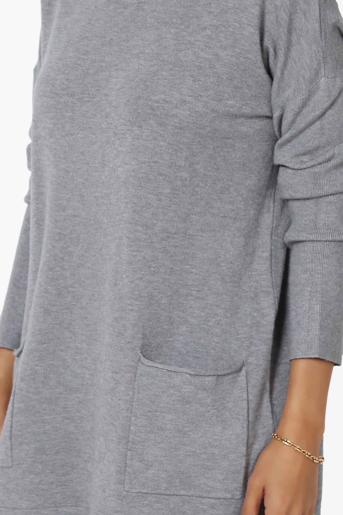 Brecken Pocket Long Sleeve Soft Knit Sweater Tunic HEATHER GREY_5